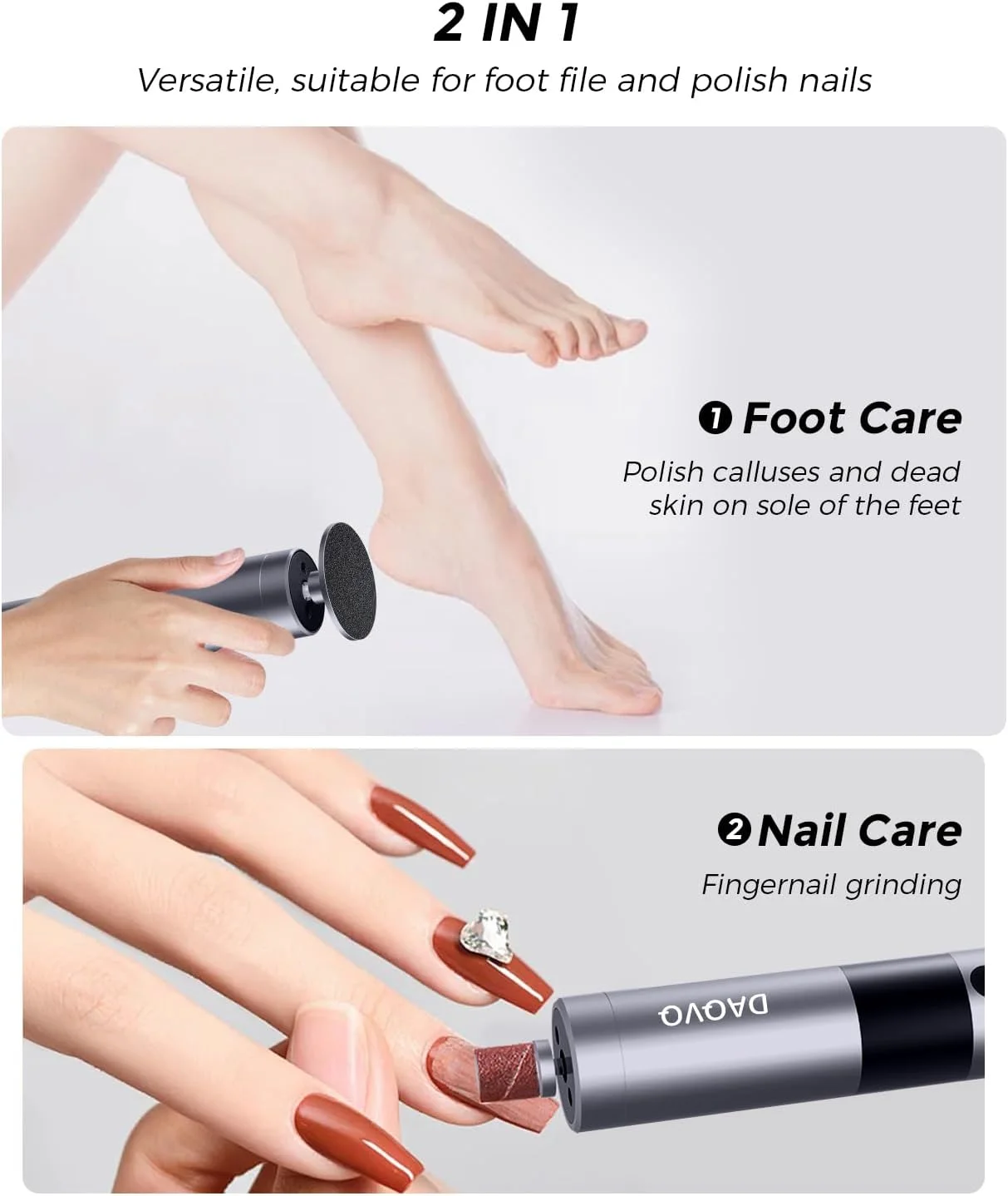 سوهان برقی پدیکور پا با سر نانو گلس و 60 عدد دیسک سمباده (3 سایز)، سوهان برقی 2 در 1 آلومینیومی بدون سیم برای مراقبت از پا و ناخن، ابزار پدیکور با سرعت قابل تنظیم برای پوست مرده - خاکستری سوهان برقی پدیکور پا با سر نانو گلس و 60 عدد دیسک سمباده (3 سایز)، سوهان برقی 2 در 1 آلومینیومی بدون سیم برای مراقبت از پا و ناخن، ابزار پدیکور با سرعت قابل تنظیم برای پوست مرده - خاکستری