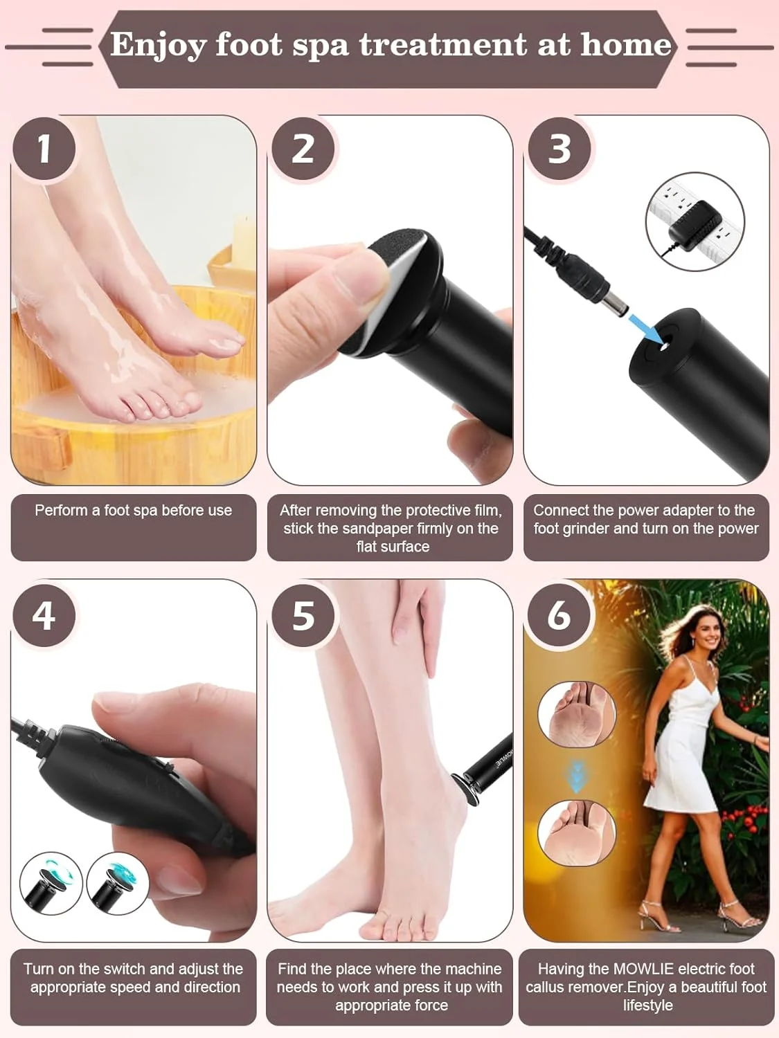 سوهان برقی پا MOWLIE، ابزار مراقبت از پا برقی با کنترل کننده سرعت و 60 عدد دیسک سمباده جایگزین برای از بین بردن پینه، پوست خشک و ترک خورده (مشکی) سوهان برقی پا MOWLIE، ابزار مراقبت از پا برقی با کنترل کننده سرعت و 60 عدد دیسک سمباده جایگزین برای از بین بردن پینه، پوست خشک و ترک خورده (مشکی)