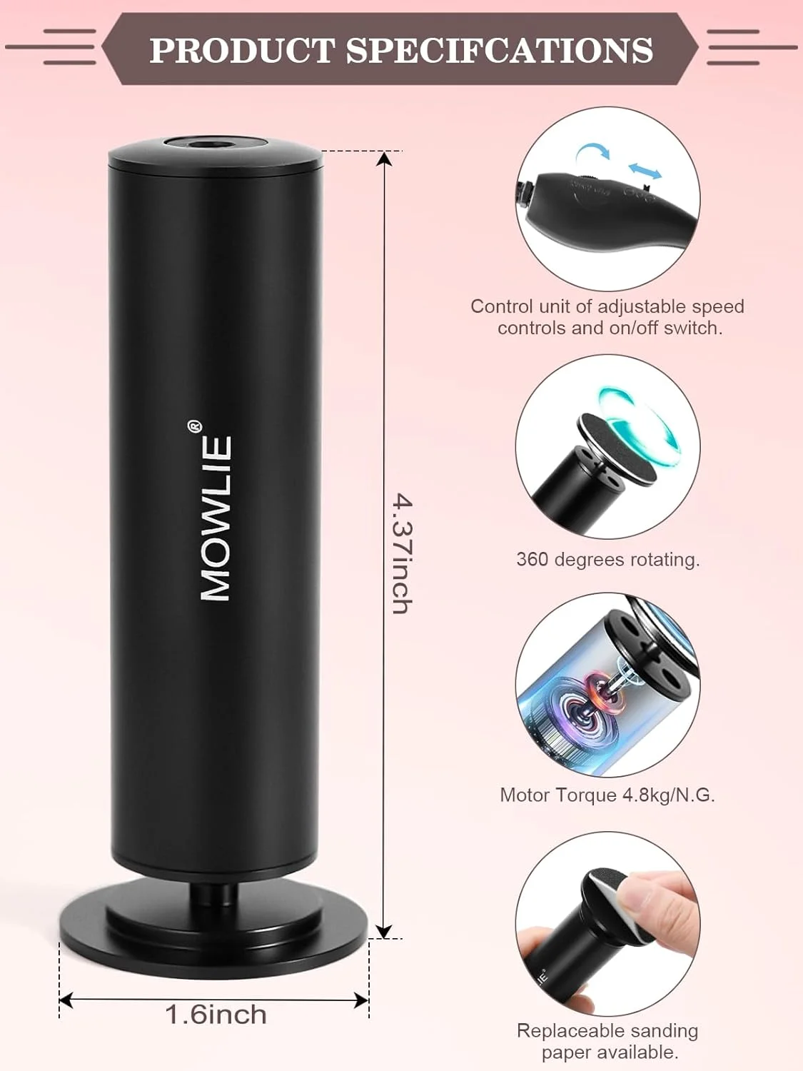سوهان برقی پا MOWLIE، ابزار مراقبت از پا برقی با کنترل کننده سرعت و 60 عدد دیسک سمباده جایگزین برای از بین بردن پینه، پوست خشک و ترک خورده (مشکی) سوهان برقی پا MOWLIE، ابزار مراقبت از پا برقی با کنترل کننده سرعت و 60 عدد دیسک سمباده جایگزین برای از بین بردن پینه، پوست خشک و ترک خورده (مشکی)