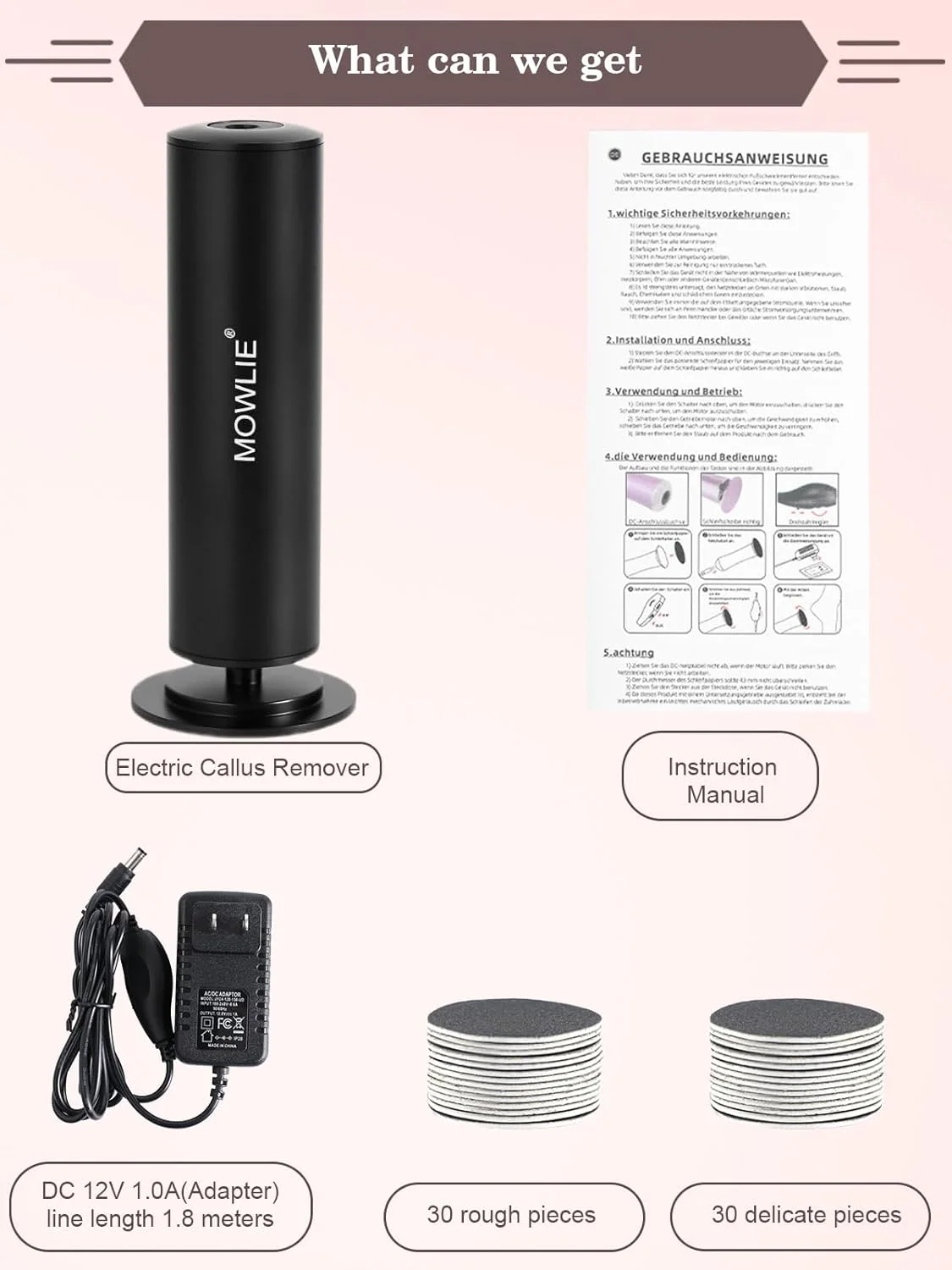 سوهان برقی پا MOWLIE، ابزار مراقبت از پا برقی با کنترل کننده سرعت و 60 عدد دیسک سمباده جایگزین برای از بین بردن پینه، پوست خشک و ترک خورده (مشکی) سوهان برقی پا MOWLIE، ابزار مراقبت از پا برقی با کنترل کننده سرعت و 60 عدد دیسک سمباده جایگزین برای از بین بردن پینه، پوست خشک و ترک خورده (مشکی)