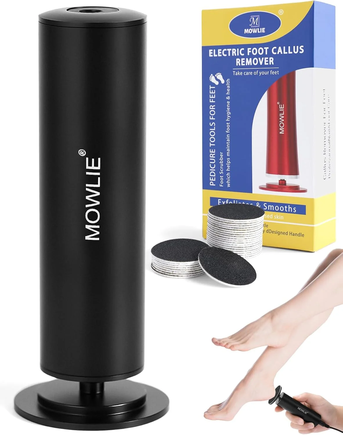 سوهان برقی پا MOWLIE، ابزار مراقبت از پا برقی با کنترل کننده سرعت و 60 عدد دیسک سمباده جایگزین برای از بین بردن پینه، پوست خشک و ترک خورده (مشکی) سوهان برقی پا MOWLIE، ابزار مراقبت از پا برقی با کنترل کننده سرعت و 60 عدد دیسک سمباده جایگزین برای از بین بردن پینه، پوست خشک و ترک خورده (مشکی)