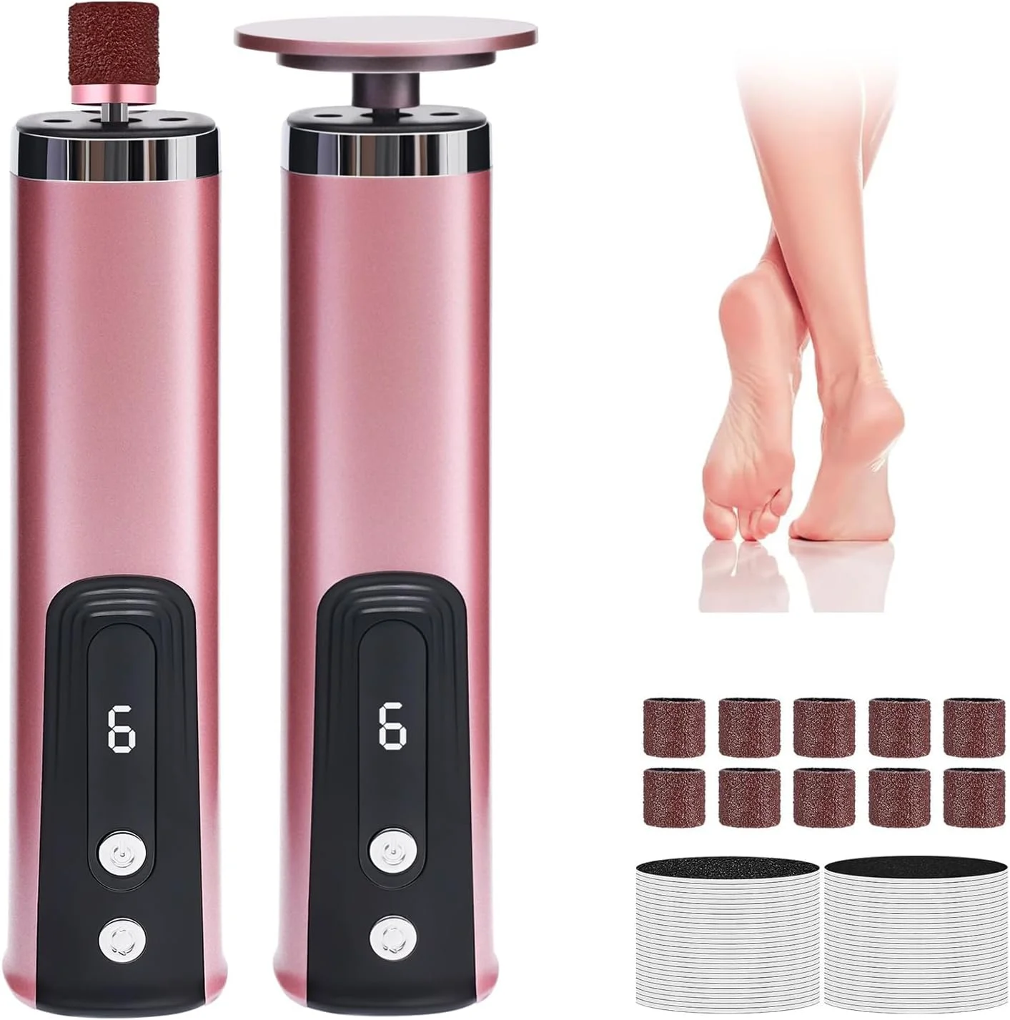 سوهان برقی پدیکور پا MEBAO مدل 2 در 1، سوهان پا با سرعت قابل تنظیم به همراه دیسک های سمباده ای تعویضی، ابزار پدیکور با نمایشگر دیجیتال برای از بین بردن پوست های مرده و پینه پا - صورتی