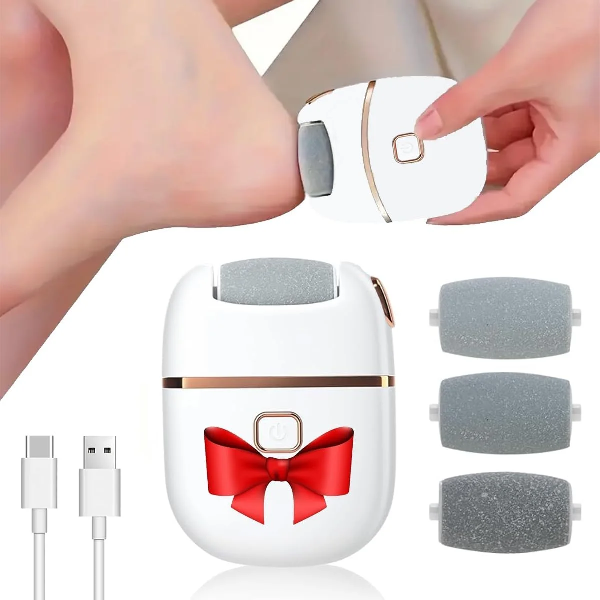 سوهان برقی پا، از بین برنده پینه پا با 3 سری سنگ زنی قابل تعویض، ابزار پدیکور شارژی، از بین برنده پینه برای پوست های خشک، ترک خورده و سخت پا