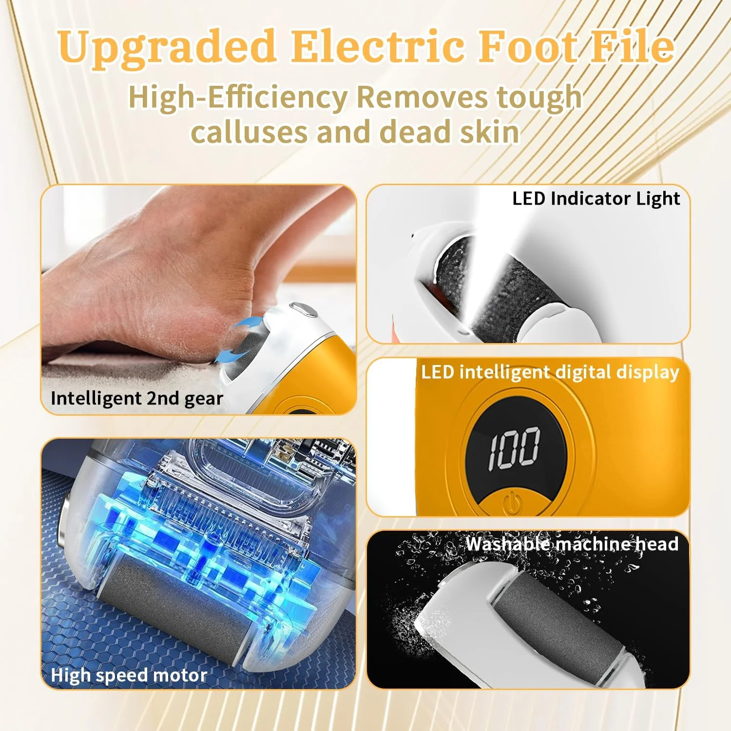 سوهان برقی پا، از بین برنده پینه برقی دیجیتال برای پا، سوهان برقی ضد آب و قابل شارژ، از بین برنده پینه برقی پا با 3 سری سنگ زنی و 2 سرعت برای پوست خشک و مرده