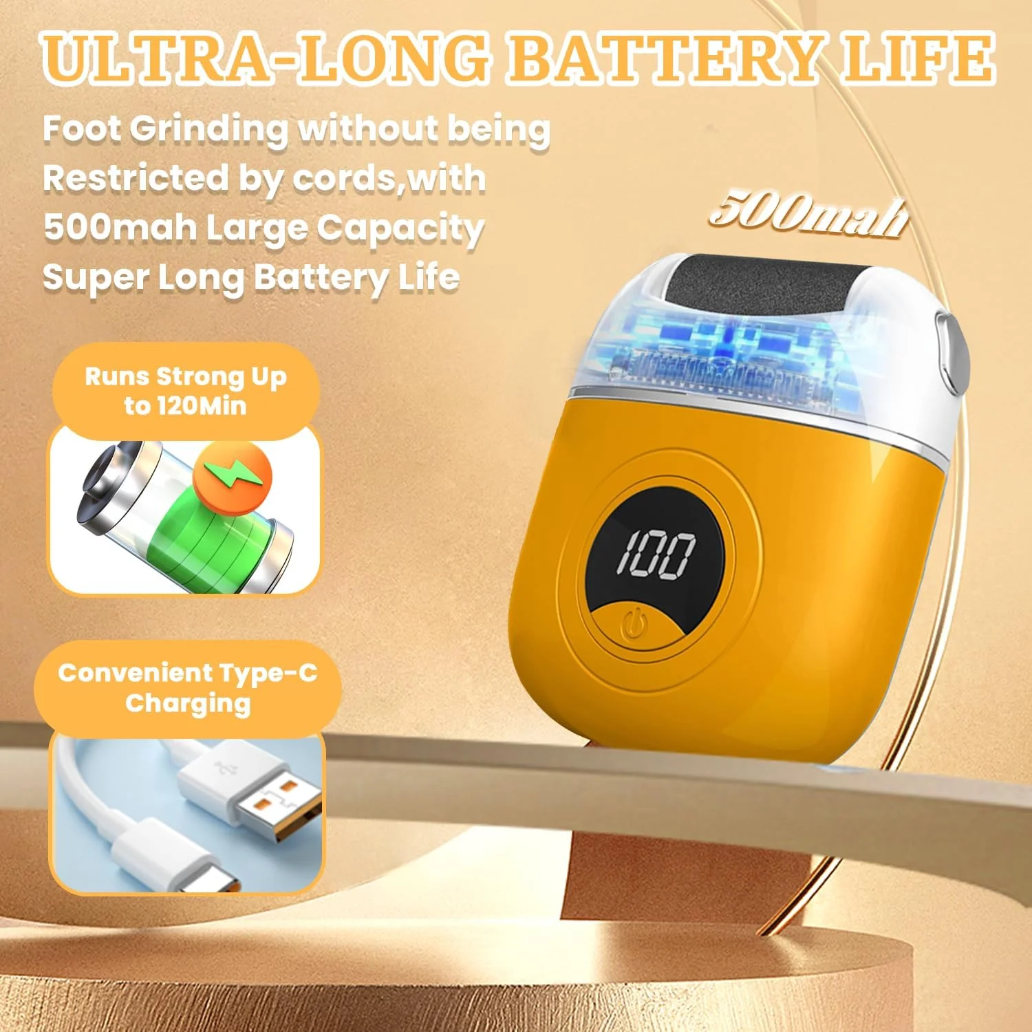 سوهان برقی پا، از بین برنده پینه برقی دیجیتال برای پا، سوهان برقی ضد آب و قابل شارژ، از بین برنده پینه برقی پا با 3 سری سنگ زنی و 2 سرعت برای پوست خشک و مرده