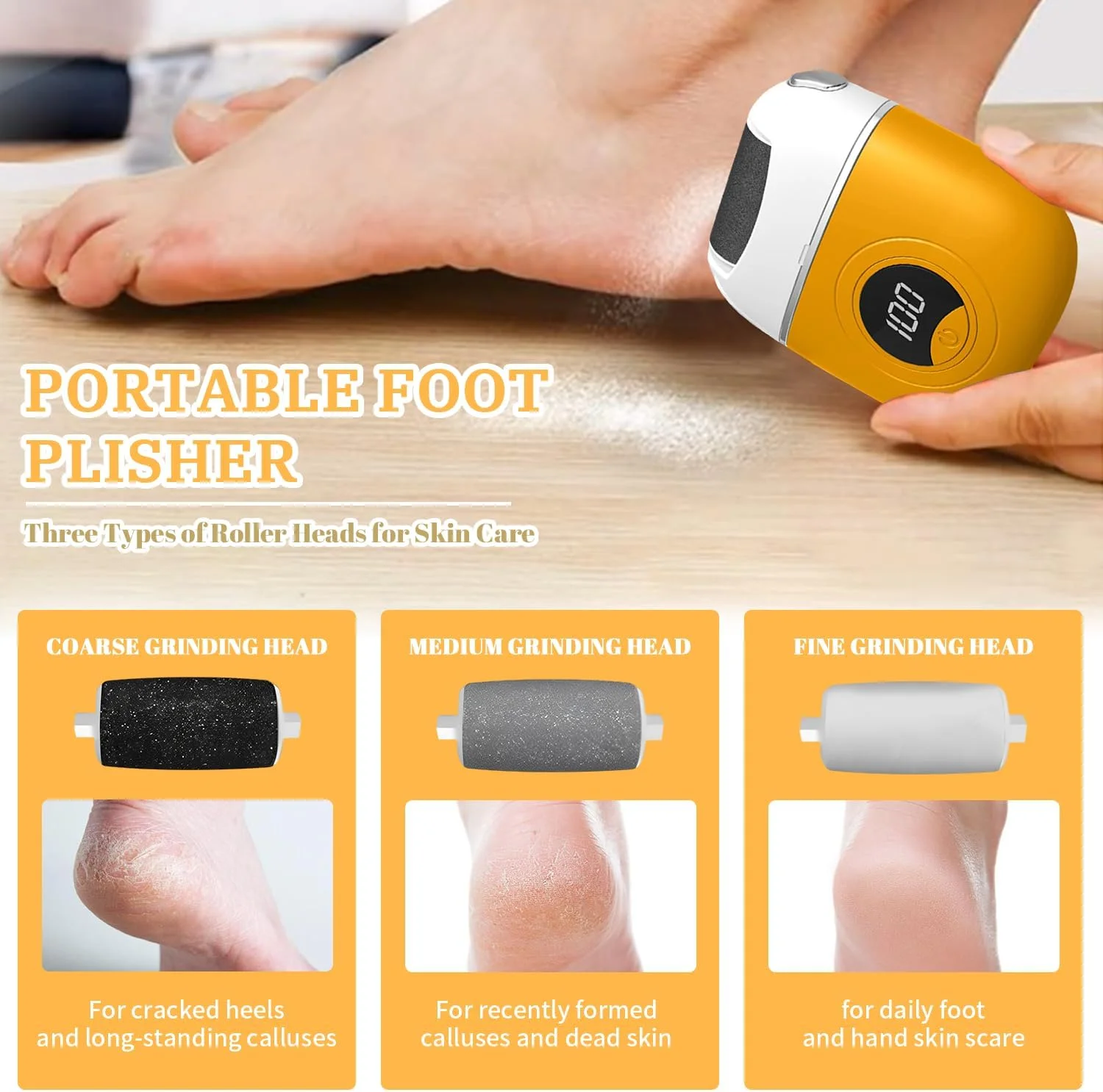 سوهان برقی پا، از بین برنده پینه برقی دیجیتال برای پا، سوهان برقی ضد آب و قابل شارژ، از بین برنده پینه برقی پا با 3 سری سنگ زنی و 2 سرعت برای پوست خشک و مرده