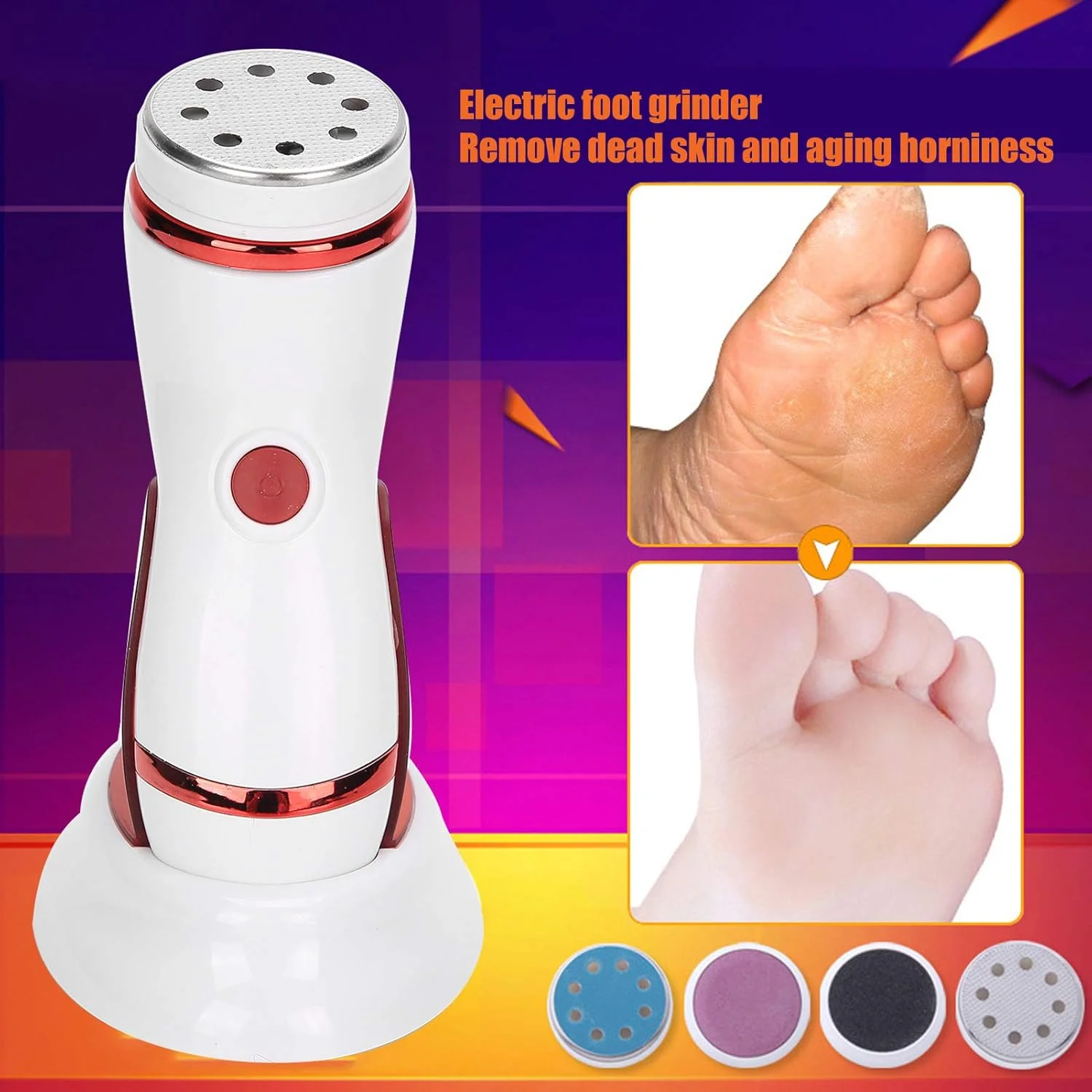 کیت سوهان برقی پا با 4 سری سمباده، قابل حمل و ضد آب، از بین برنده پوست خشک، سخت و ترک خورده، پینه ها، بهترین ابزار پدیکور و مراقبت از پا کیت سوهان برقی پا با 4 سری سمباده، قابل حمل و ضد آب، از بین برنده پوست خشک، سخت و ترک خورده، پینه ها، بهترین ابزار پدیکور و مراقبت از پا