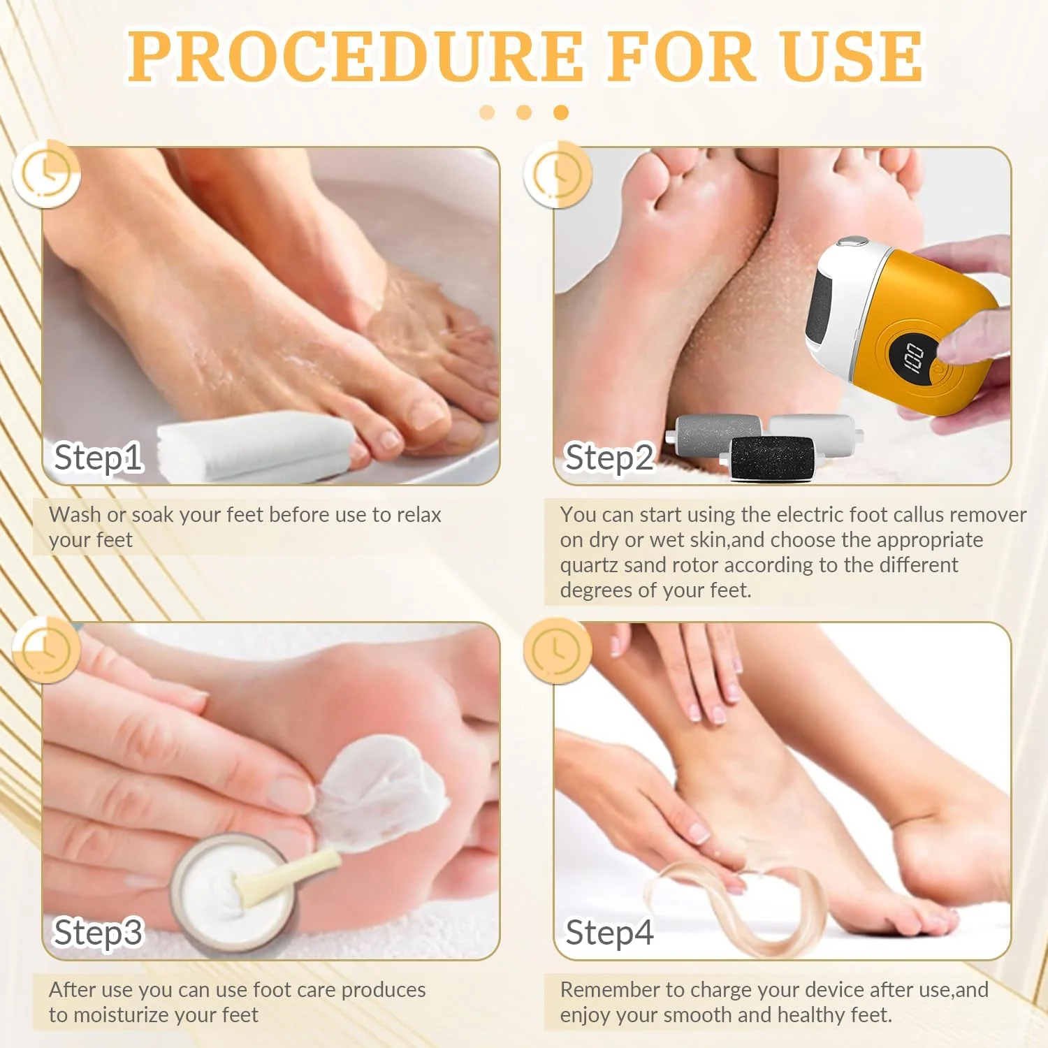 سوهان برقی پا، از بین برنده پینه برقی دیجیتال برای پا، سوهان برقی ضد آب و قابل شارژ، از بین برنده پینه برقی پا با 3 سری سنگ زنی و 2 سرعت برای پوست خشک و مرده