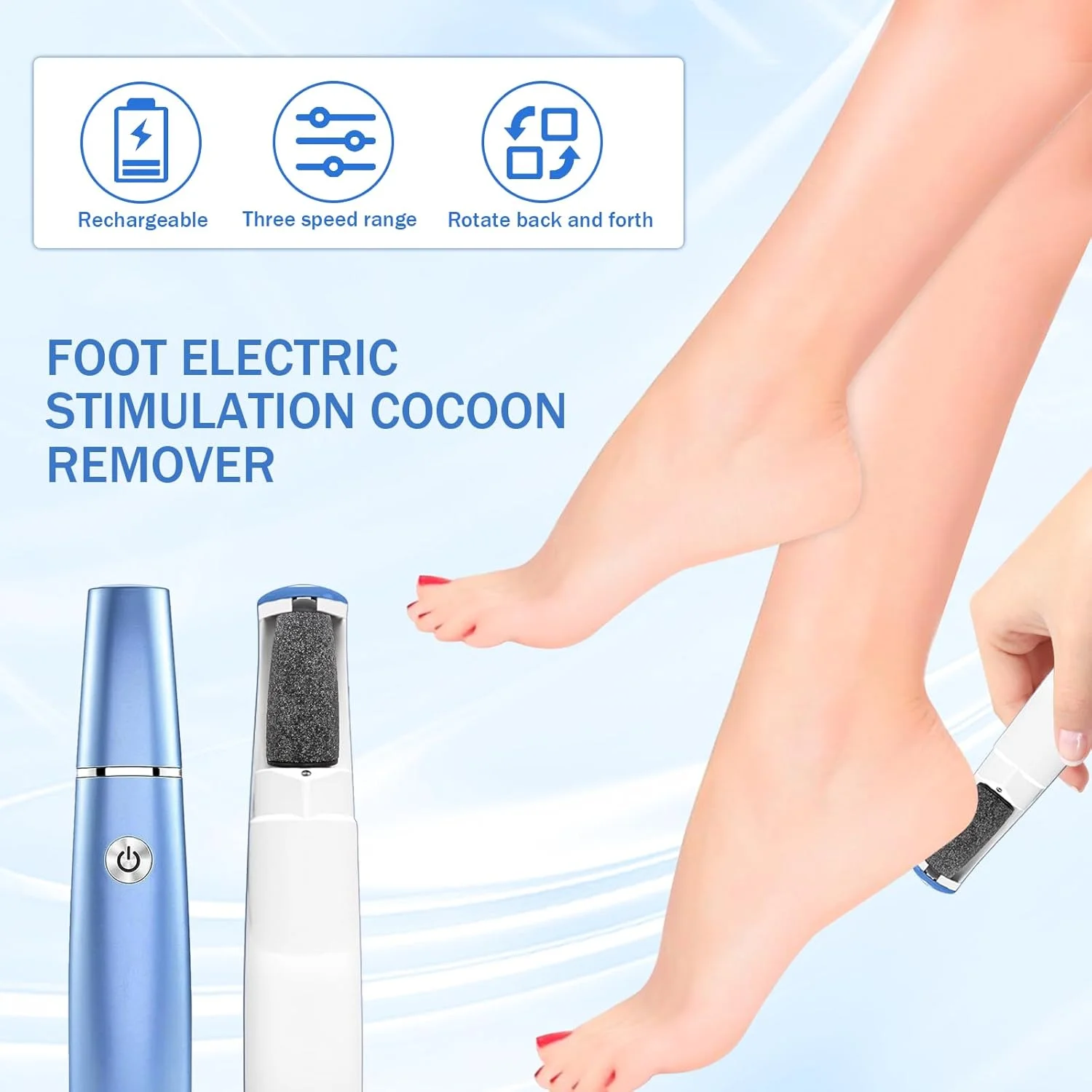 سوهان برقی پا، سوهان برقی بهبود یافته 2025، پدیکور قابل شارژ، مناسب برای مراقبت روزانه از پا (آبی)