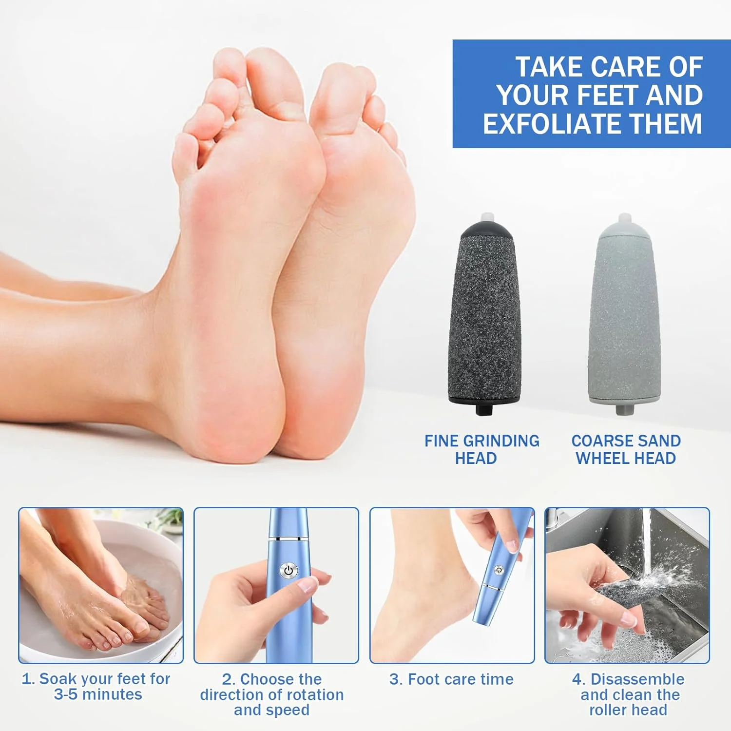 سوهان برقی پا، سوهان برقی بهبود یافته 2025، پدیکور قابل شارژ، مناسب برای مراقبت روزانه از پا (آبی)
