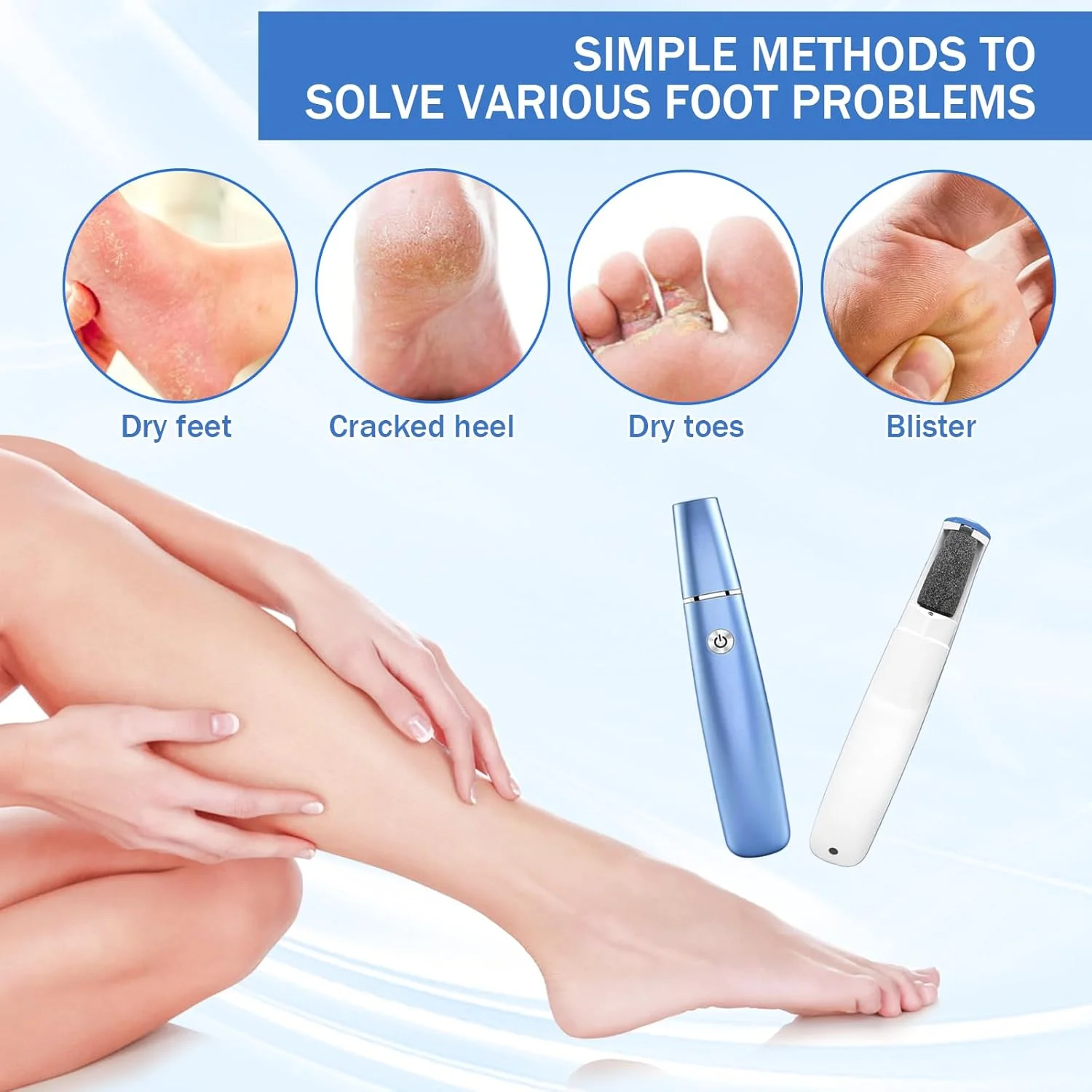 سوهان برقی پا، سوهان برقی بهبود یافته 2025، پدیکور قابل شارژ، مناسب برای مراقبت روزانه از پا (آبی)