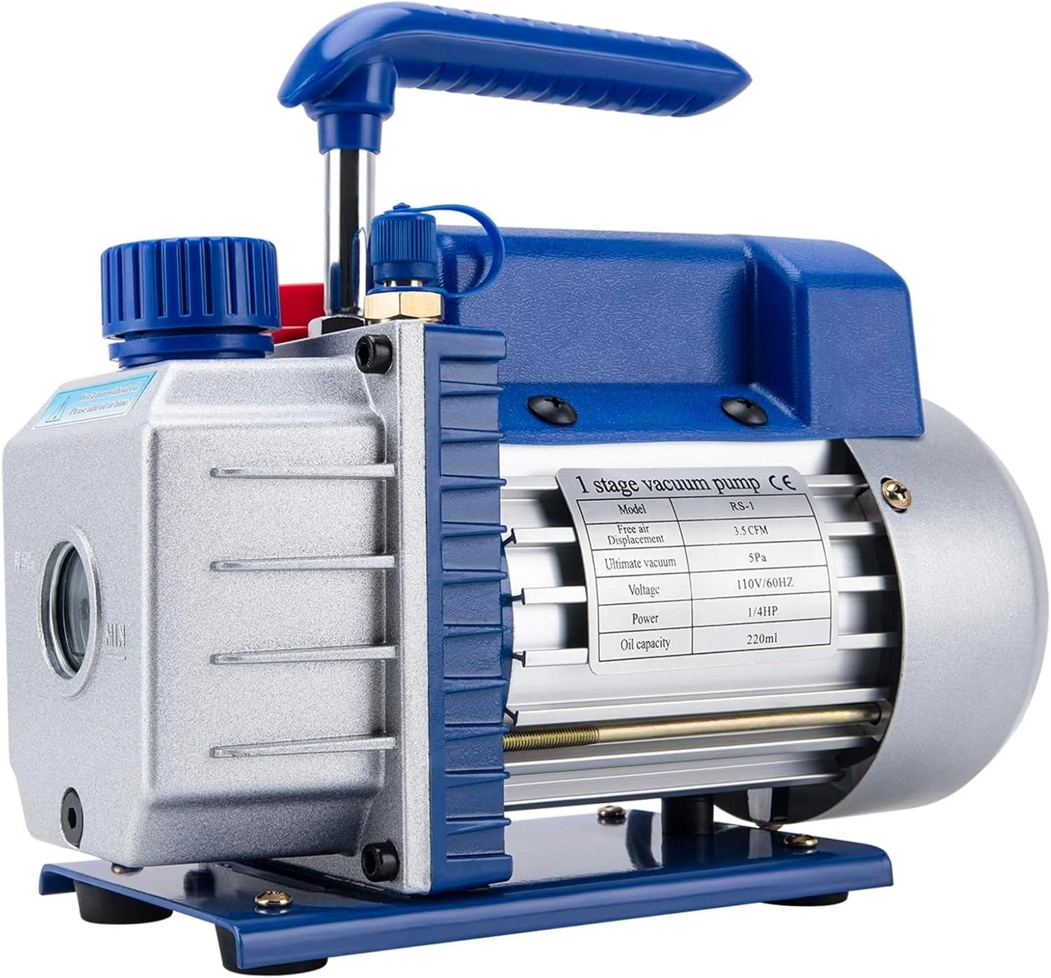 پمپ وکیوم تک مرحله ای، 3.5 CFM، موتور 1/4 اسب بخار، مناسب برای سرویس HVAC و AC خودرو، 220 ولت/50 هرتز