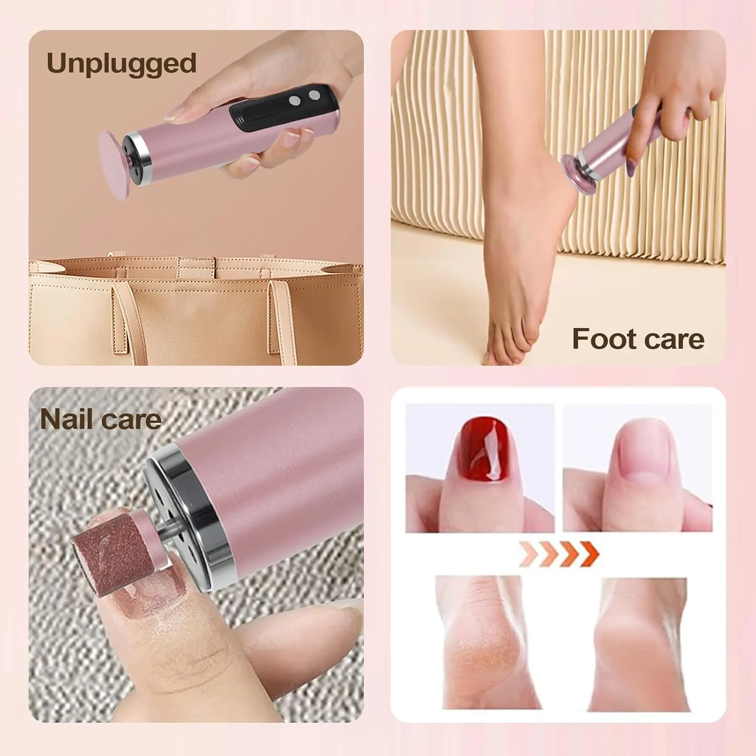 سوهان برقی پا، از بین برنده پوست سفت و پینه پا - ست های پدیکور برقی سوهان پا، لوازم جانبی برش برای از بین بردن پوست خشک، مرده و سفت پا، لایه بردار مراقبت از پا، 6 سرعت قابل تنظیم