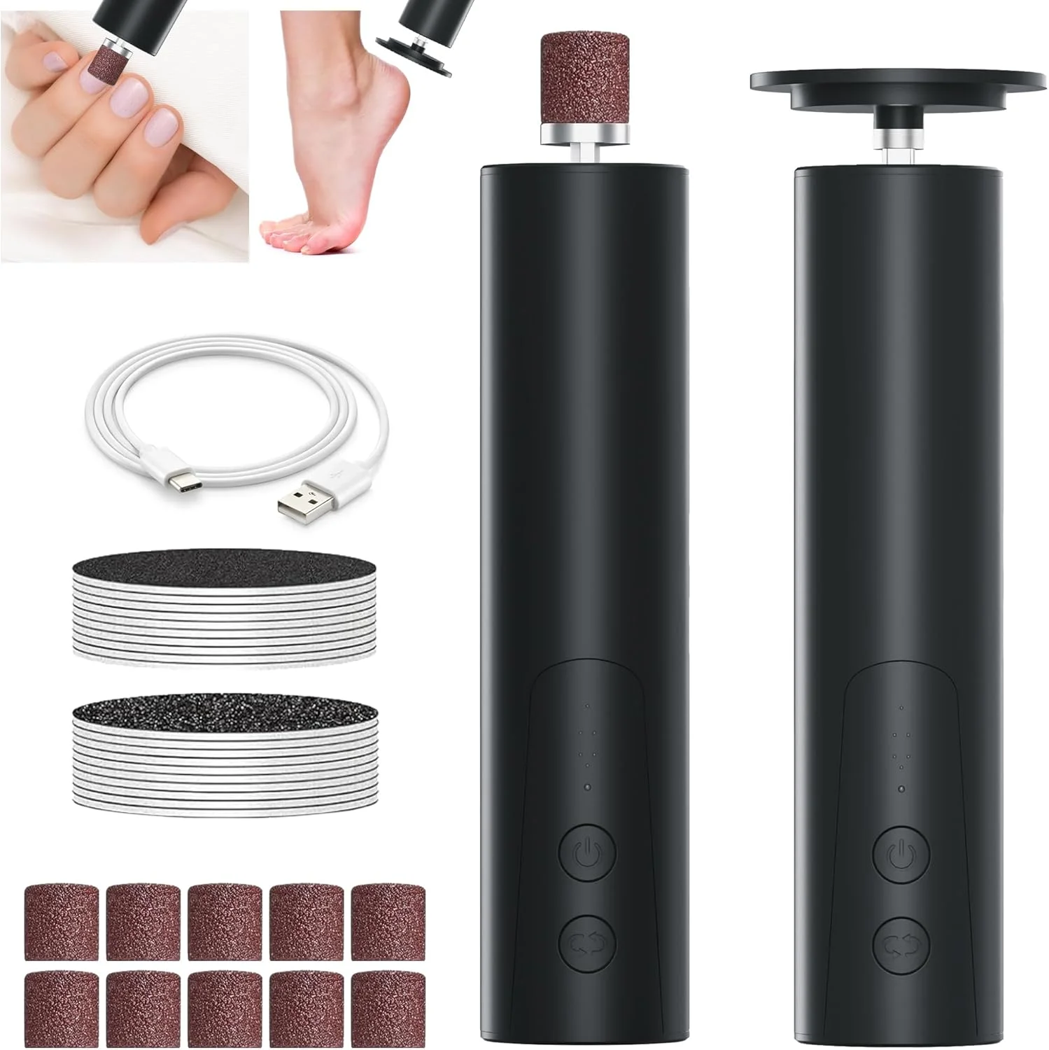 سوهان برقی پا از بین برنده پینه - ابزار سوهان بافر سنباده پا ترک خورده و پینه بسته قابل شارژ - سرعت قابل تنظیم، سنگین، اسکرابر و آسیاب پوست خشک و مرده پاشنه پا، دریل ریش تراش پدیکور