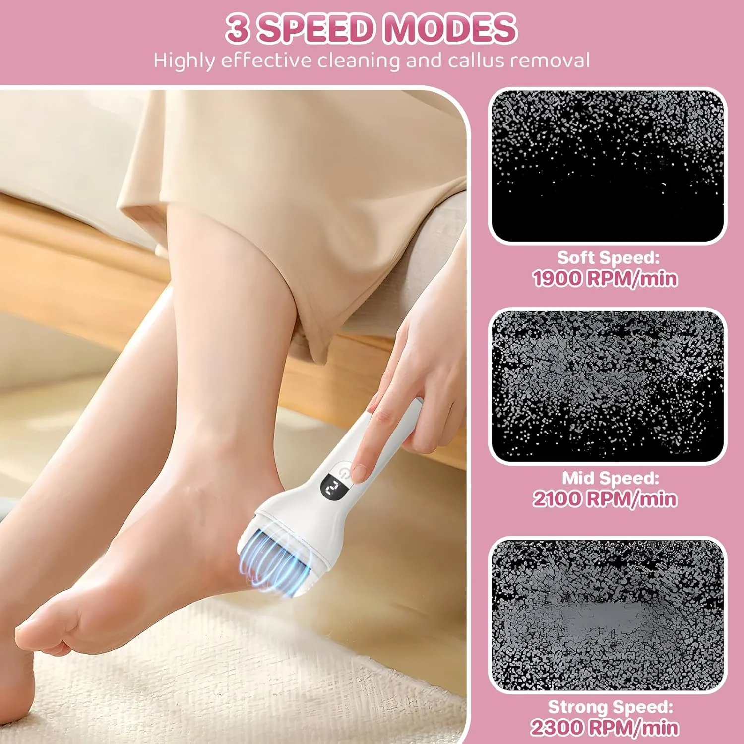 سوهان برقی پا - سوهان برقی پا با 3 سری، اسکرابر پا قابل شارژ 3 سرعته برای مراقبت از پا، مناسب برای پاشنه های ترک خورده و پوست سفت (سفید)