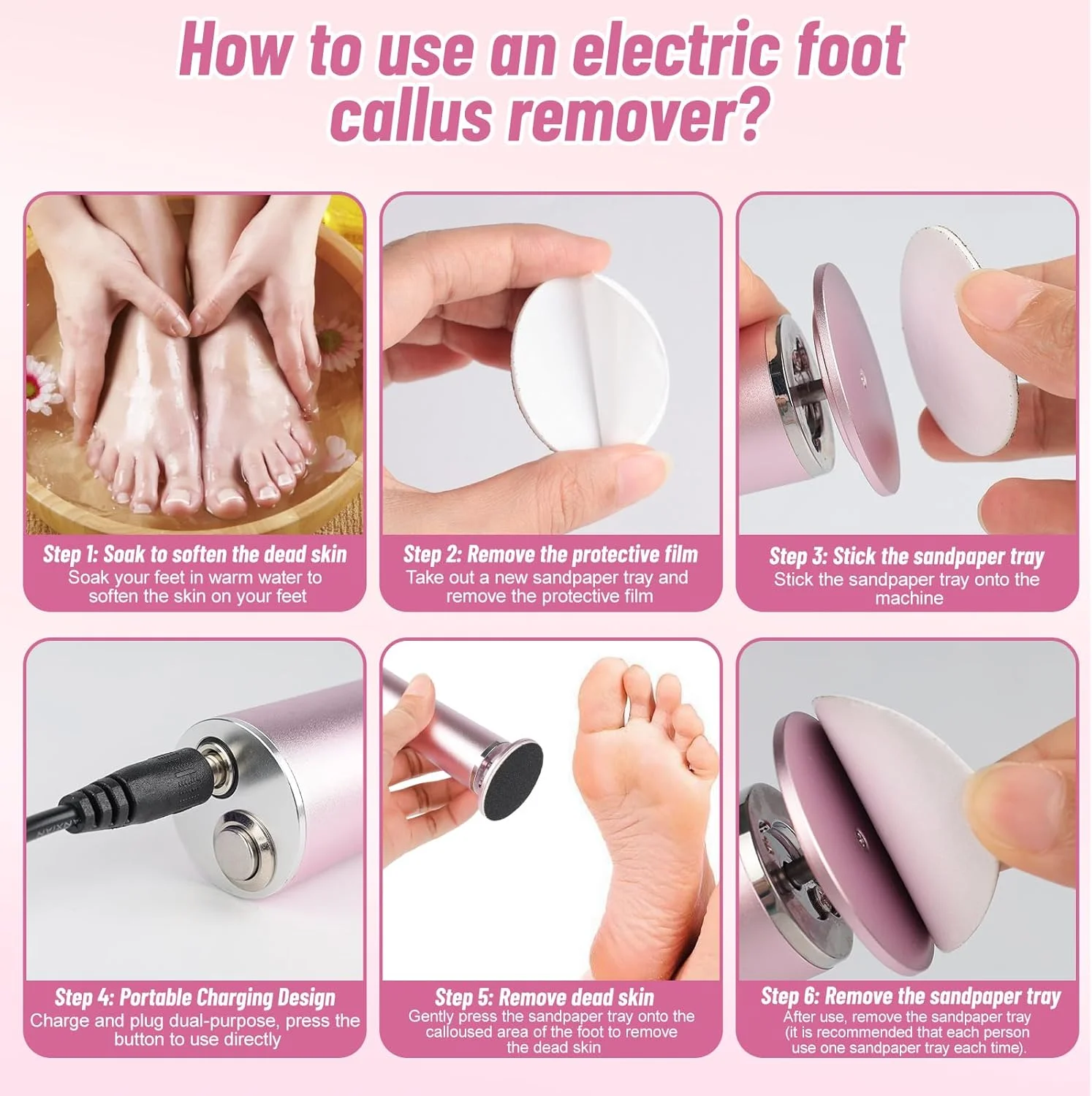 سوهان برقی پا - مینی سنگ پای قابل حمل برای از بین بردن پینه، پوست خشک و مرده، پاشنه های ترک خورده، سوهان برقی پدیکور، سرعت قابل تنظیم، 60 دیسک سمباده ای قابل تعویض، کیت پدیکور مراقبت بهداشتی