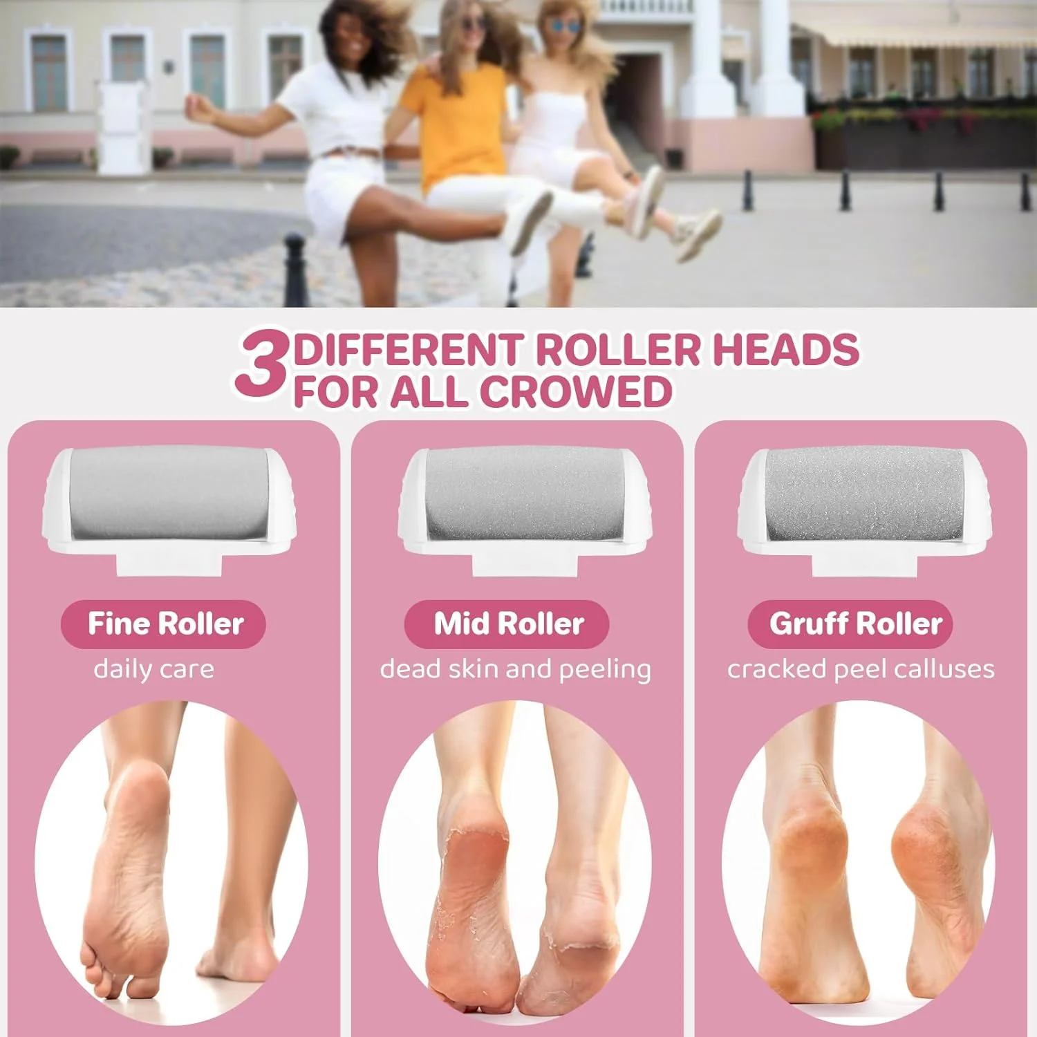 سوهان برقی پا - سوهان برقی پا با 3 سری، اسکرابر پا قابل شارژ 3 سرعته برای مراقبت از پا، مناسب برای پاشنه های ترک خورده و پوست سفت (سفید)