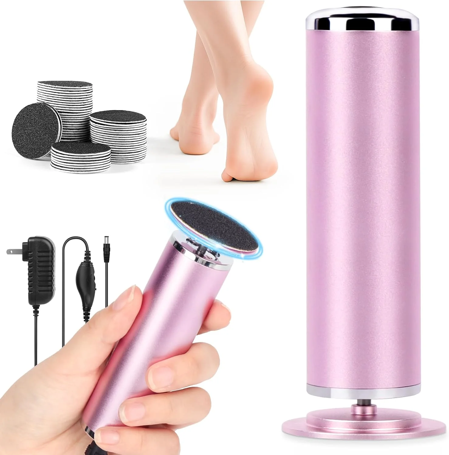 سوهان برقی پا از بین برنده پینه: ابزار حرفه ای پدیکور برای از بین بردن پینه - آسیاب برقی قابل تنظیم سرعت برای پوست و پینه با 60 عدد دیسک سمباده تعویضی برای سالن اسپا خانگی