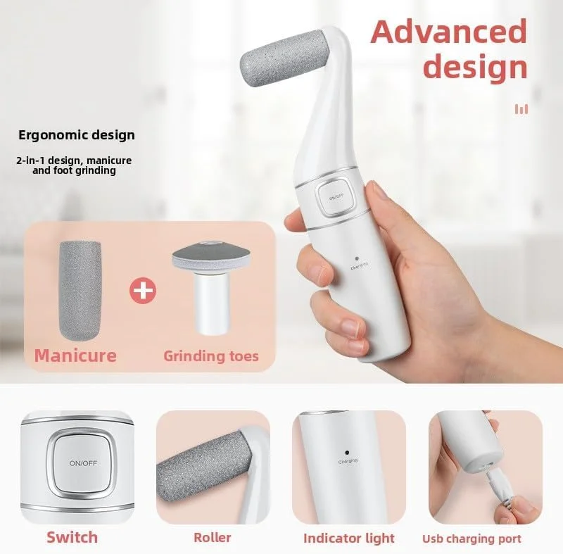 دستگاه الکتریکی 2 در 1 حذف پینه پا و ابزار پدیکور - دستگاه قابل شارژ حذف پوست مرده برای پاشنه های ترک خورده و پینه ها، دستگاه قابل حمل مراقبت از پا در منزل با غلتک های سمباده - هدیه ایده آل برای مردان و زنان