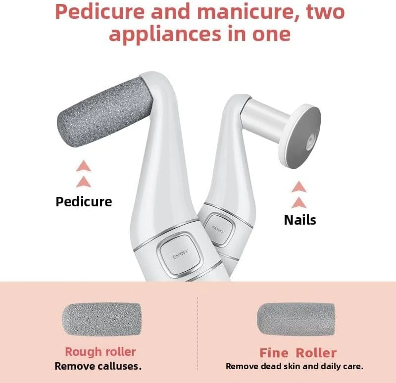 دستگاه الکتریکی 2 در 1 حذف پینه پا و ابزار پدیکور - دستگاه قابل شارژ حذف پوست مرده برای پاشنه های ترک خورده و پینه ها، دستگاه قابل حمل مراقبت از پا در منزل با غلتک های سمباده - هدیه ایده آل برای مردان و زنان