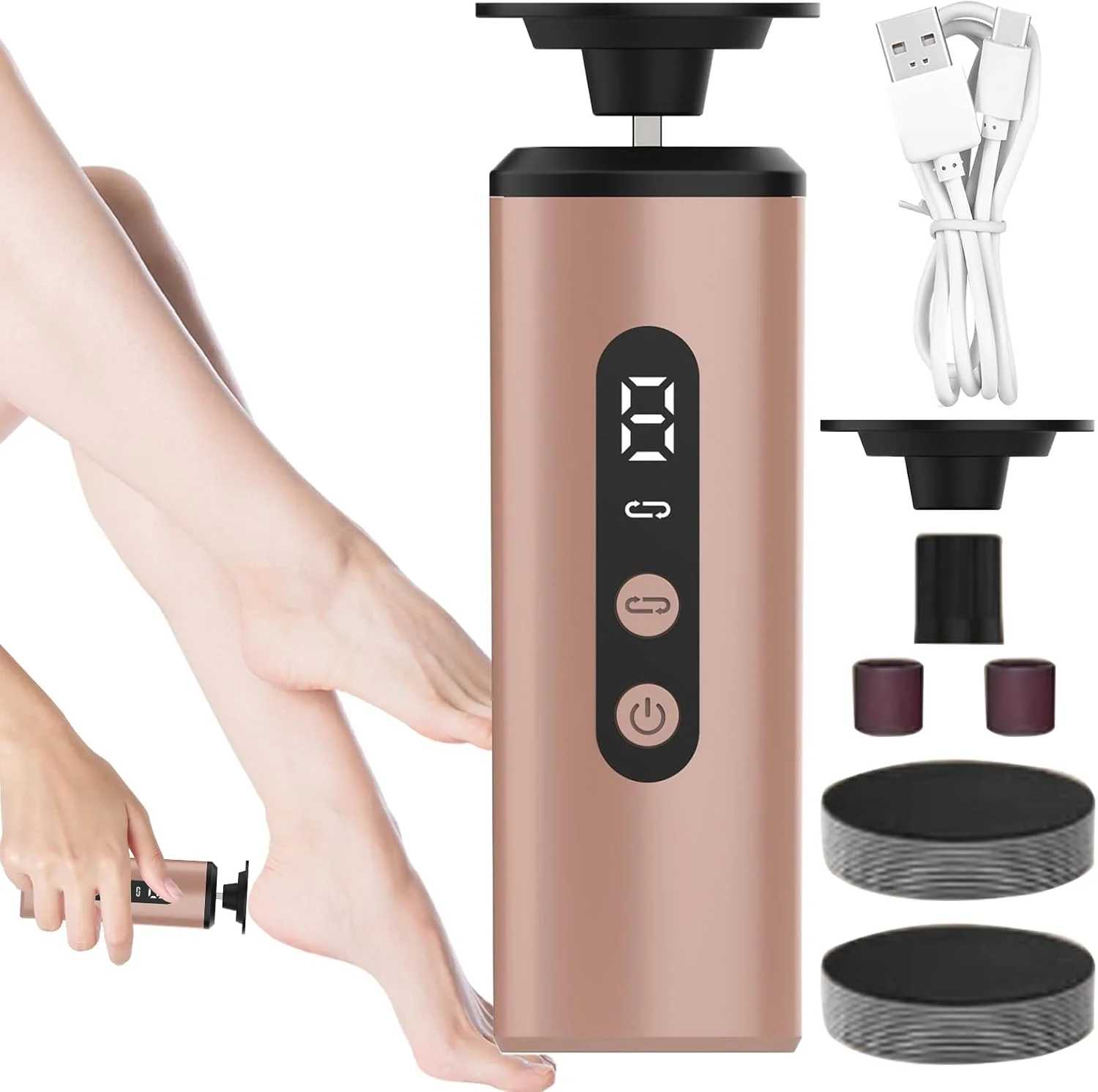 سوهان برقی پا - از بین برنده پوست مرده پا، ابزار پدیکور ارگونومیک با 9 سرعت برای مراقبت از پوست ترک خورده در زمستان