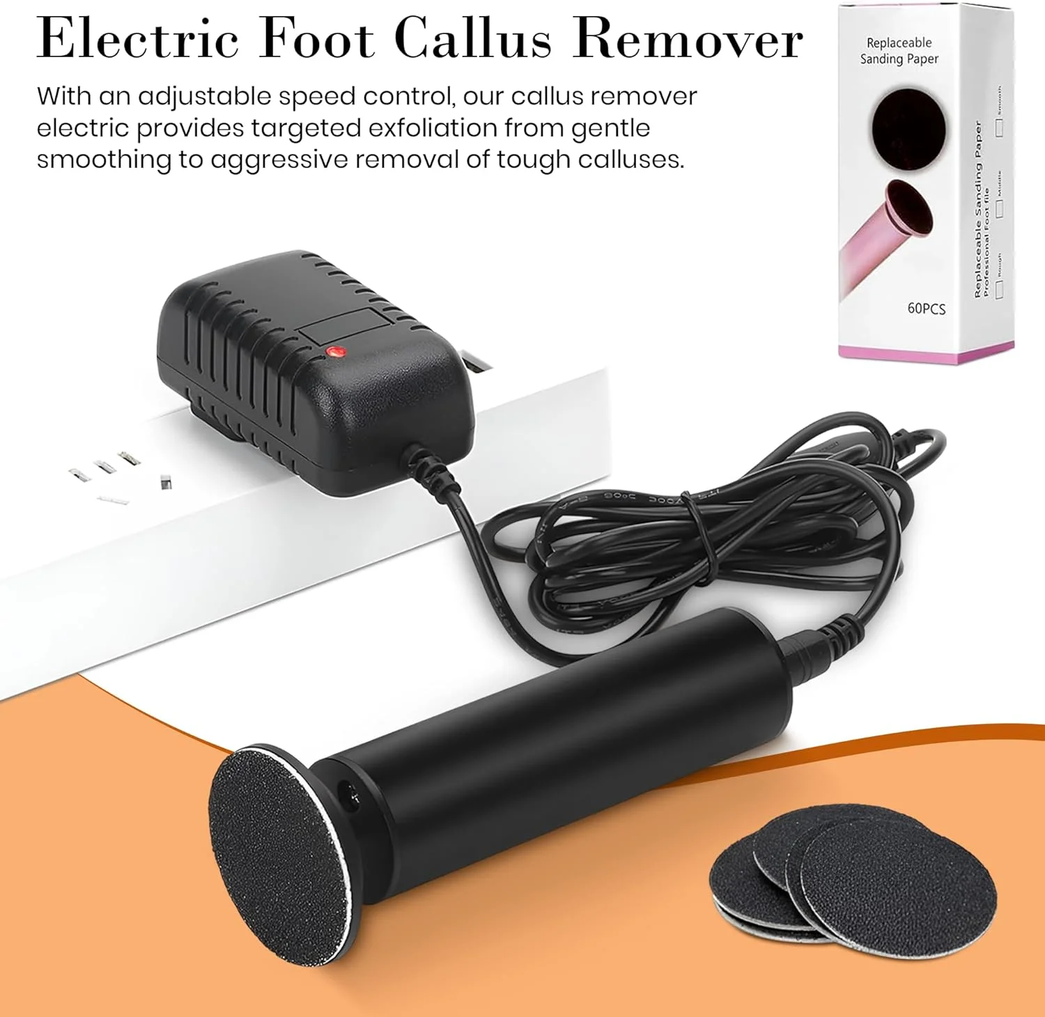سوهان برقی پا برای از بین بردن پینه - سوهان پدیکور با سرعت قابل تنظیم برای پوست های سخت - سوهان برقی از بین برنده پوست مرده، ترک پاشنه و پینه - ست بادوام پدیکور پا
