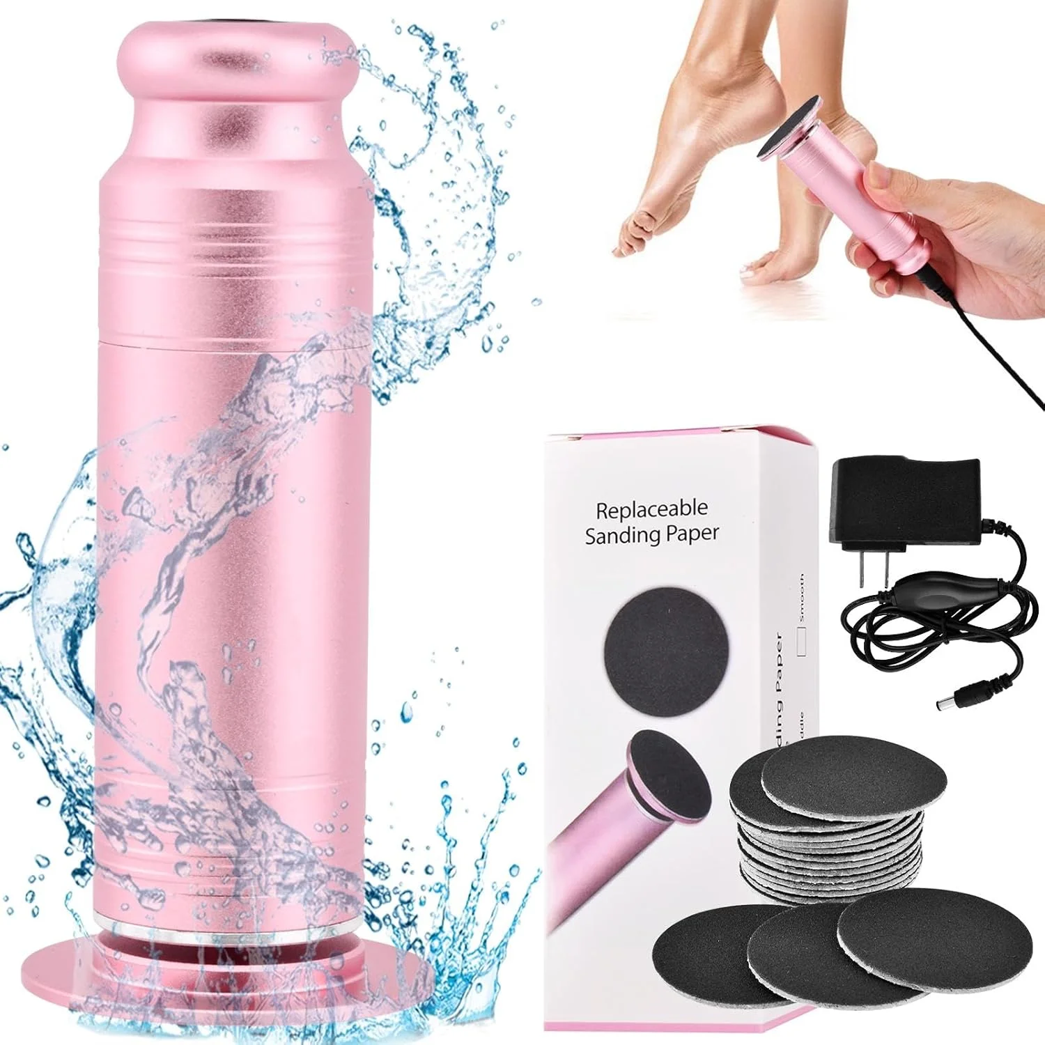 سوهان برقی پدیکور پا، از بین برنده پینه پا با کنترل کننده سرعت و 60 عدد دیسک سمباده، ابزار حرفه ای پدیکور برای از بین بردن پوست مرده و پینه (رنگ: رزگلد)