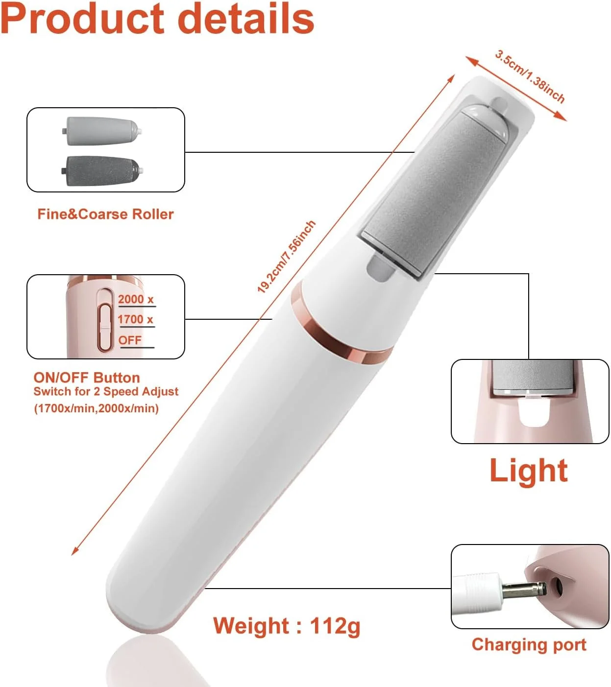 سوهان برقی پا، سوهان شارژی پا - دارای 2 سرعت قابل تنظیم، غلتک زبر و نرم - از بین بردن پوست سفت پا به صورت برقی - پاهایی صاف در چند ثانیه برای خانم ها و آقایان (سفید) سوهان برقی پا، سوهان شارژی پا - دارای 2 سرعت قابل تنظیم، غلتک زبر و نرم - از بین بردن پوست سفت پا به صورت برقی - پاهایی صاف در چند ثانیه برای خانم ها و آقایان (سفید)