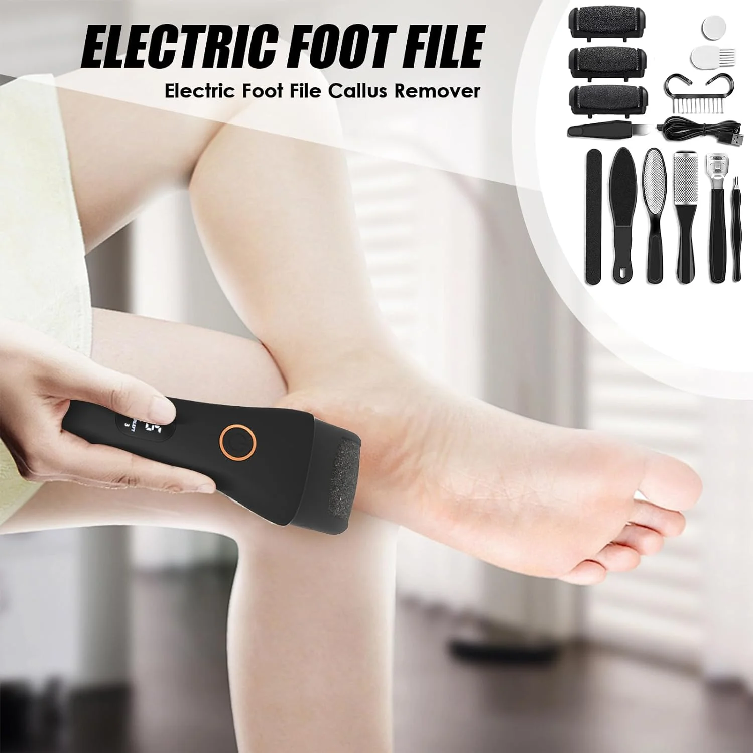 سوهان برقی پا | سوهان برقی پا - سنگ سمباده قابل حمل شارژی بی سیم برای پدیکور، خانه، حمام، اسپا، سالن سوهان برقی پا | سوهان برقی پا - سنگ سمباده قابل حمل شارژی بی سیم برای پدیکور، خانه، حمام، اسپا، سالن