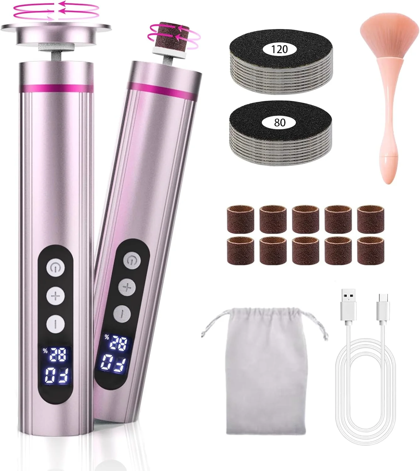 سوهان برقی پینه پا - سوهان پای شارژی 2 در 1 با دیسک های سمباده، سری های دریل ناخن، سرعت قابل تنظیم، نمایشگر LED، ابزار حرفه ای پدیکور برای داشتن پاهایی صاف و لطیف در هر زمان و مکان