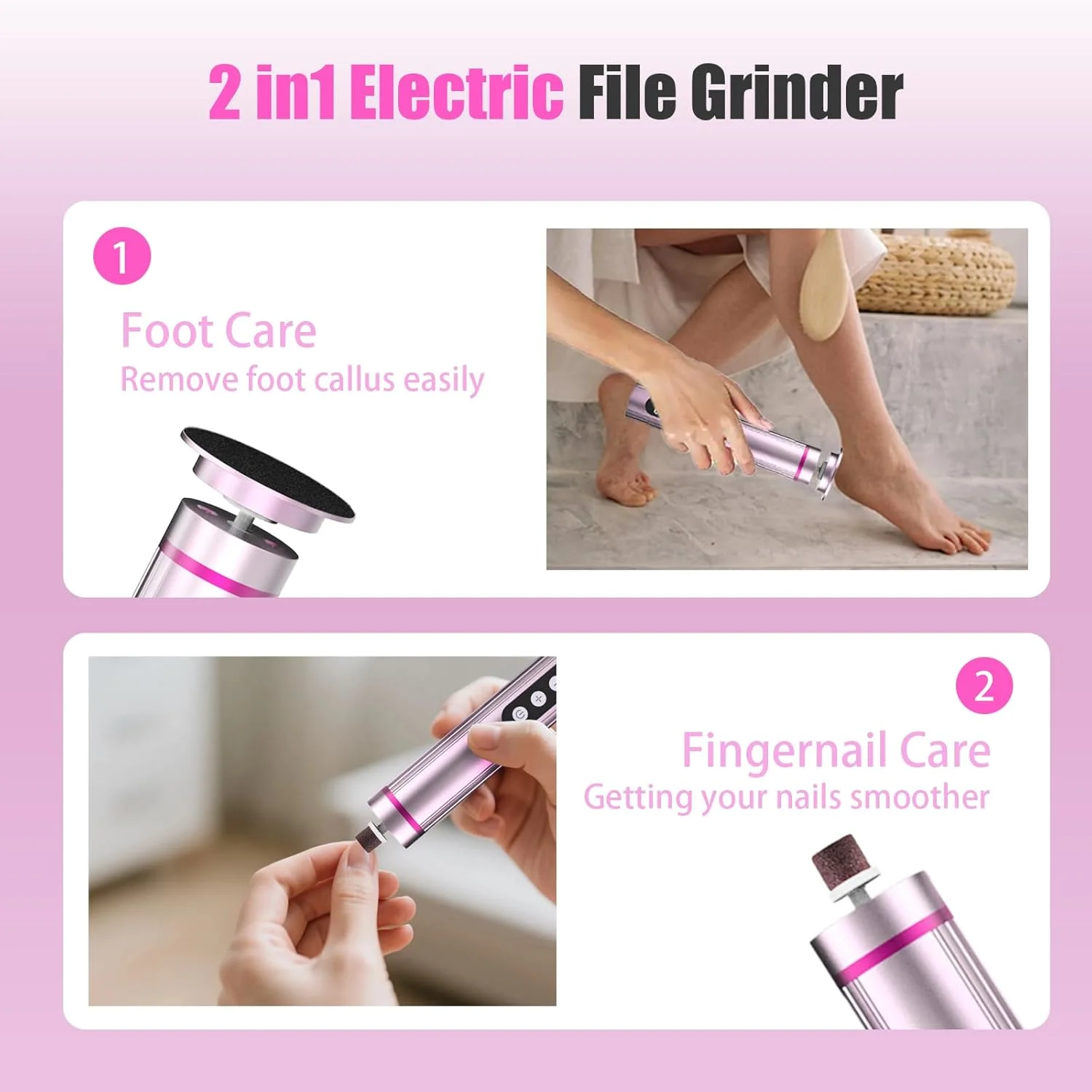 سوهان برقی پینه پا - سوهان پای شارژی 2 در 1 با دیسک های سمباده، سری های دریل ناخن، سرعت قابل تنظیم، نمایشگر LED، ابزار حرفه ای پدیکور برای داشتن پاهایی صاف و لطیف در هر زمان و مکان سوهان برقی پینه پا - سوهان پای شارژی 2 در 1 با دیسک های سمباده، سری های دریل ناخن، سرعت قابل تنظیم، نمایشگر LED، ابزار حرفه ای پدیکور برای داشتن پاهایی صاف و لطیف در هر زمان و مکان