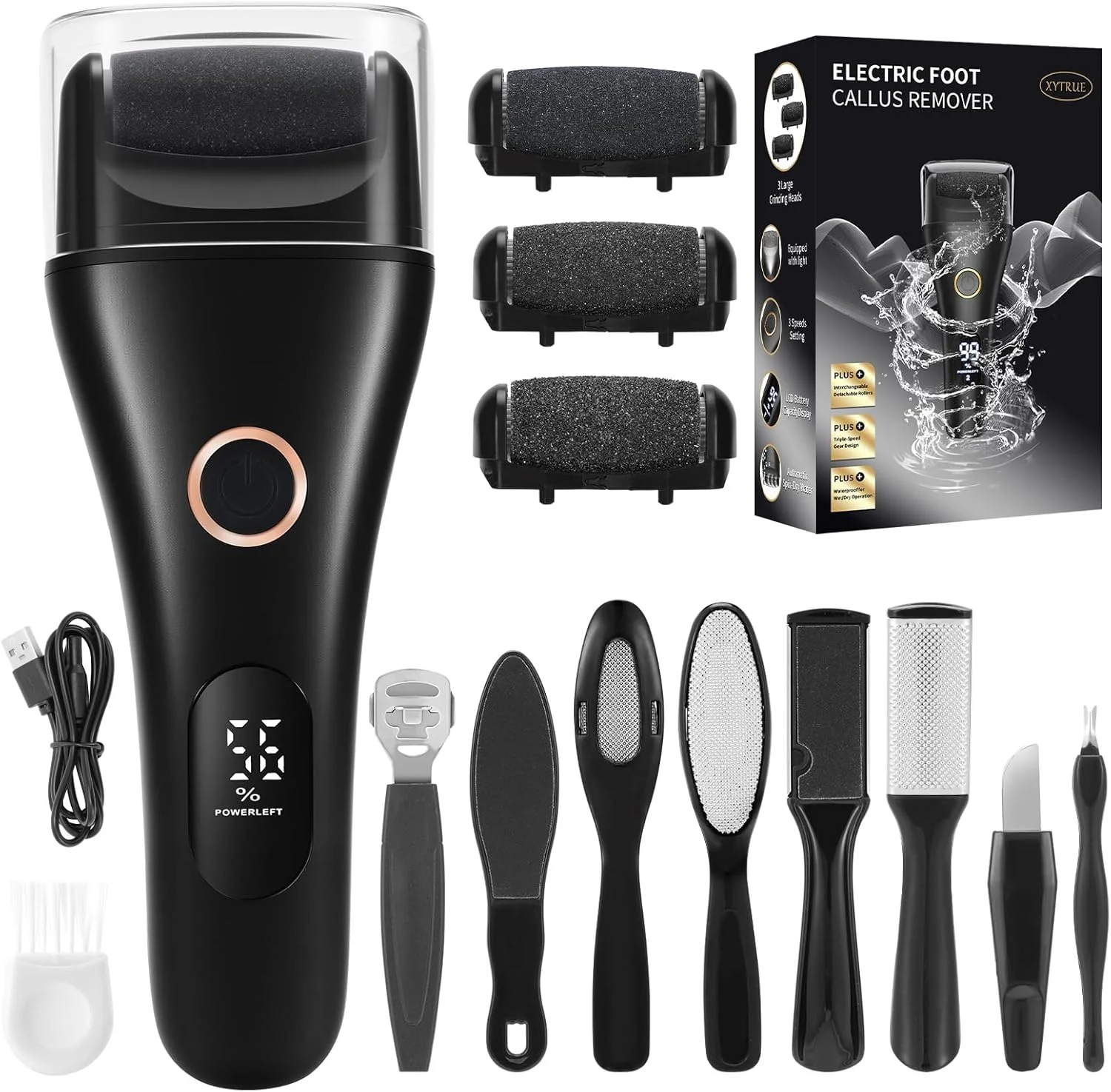 سوهان برقی شارژی پا - سوهان الکترونیکی قابل تنظیم 3 سرعته، پاهایی صاف و بدون زحمت از پوست های خشک، ترک خورده و مرده در خانه - هدیه پدیکور برای زنان و مردان