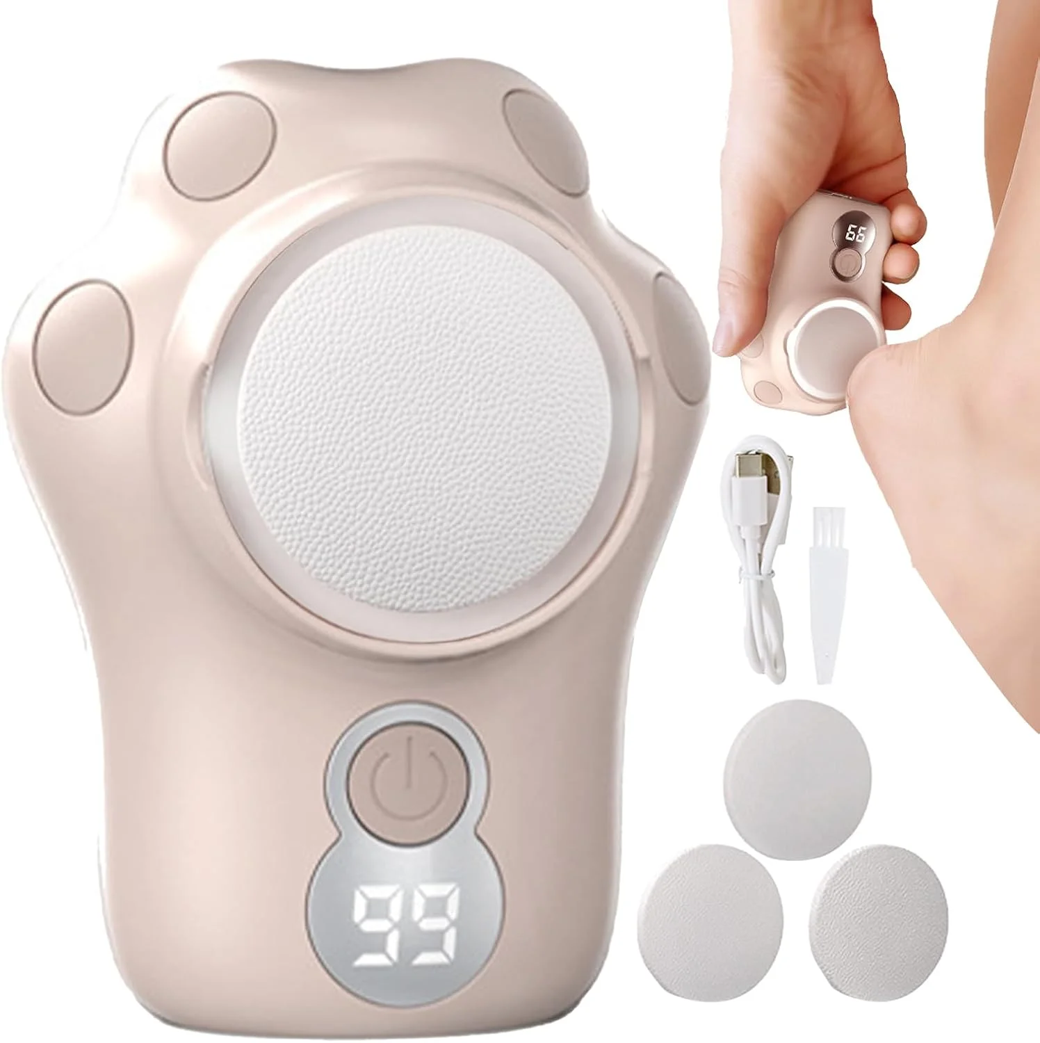 سوهان برقی پدیکور پا - ابزار اسکرابر پدیکور با 3 سرعت قابل تنظیم و سرهای قابل تعویض برای پوست های ترک خورده