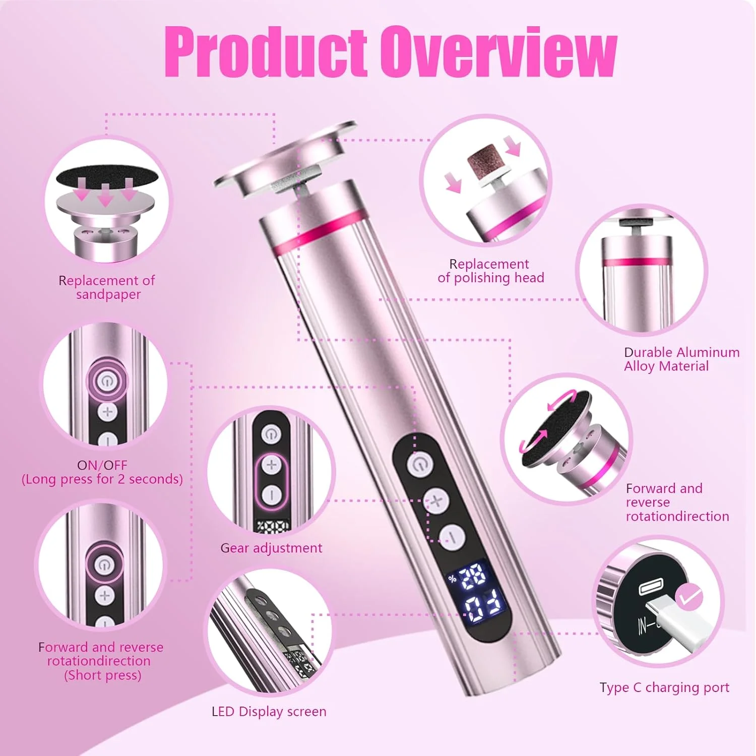 سوهان برقی پینه پا - سوهان پای شارژی 2 در 1 با دیسک های سمباده، سری های دریل ناخن، سرعت قابل تنظیم، نمایشگر LED، ابزار حرفه ای پدیکور برای داشتن پاهایی صاف و لطیف در هر زمان و مکان سوهان برقی پینه پا - سوهان پای شارژی 2 در 1 با دیسک های سمباده، سری های دریل ناخن، سرعت قابل تنظیم، نمایشگر LED، ابزار حرفه ای پدیکور برای داشتن پاهایی صاف و لطیف در هر زمان و مکان