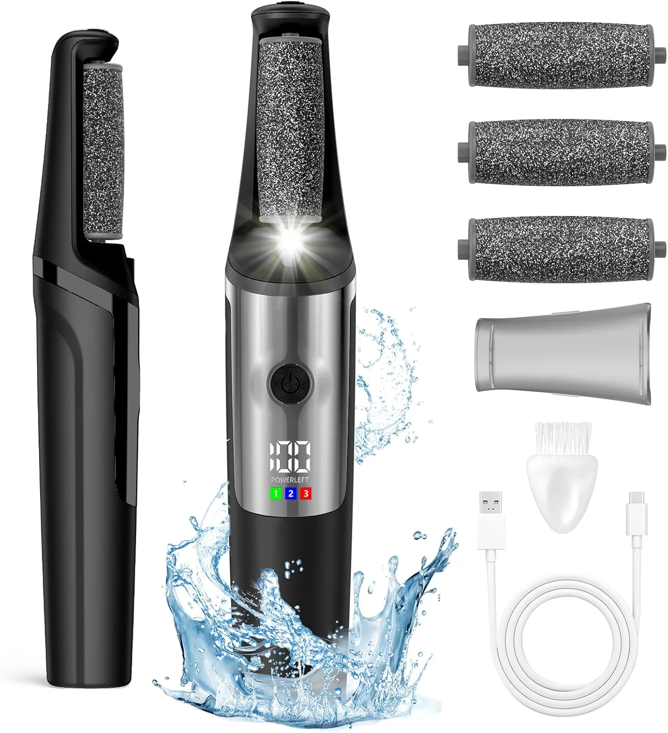 سوهان برقی پدیکور پا، سوهان برقی قابل شارژ برای پدیکور صاف، ابزار حرفه ای پدیکور برای پوست های خشک، مرده، ترک خورده و سخت، کیت مراقبت از پا در خانه برای آقایان و خانم ها