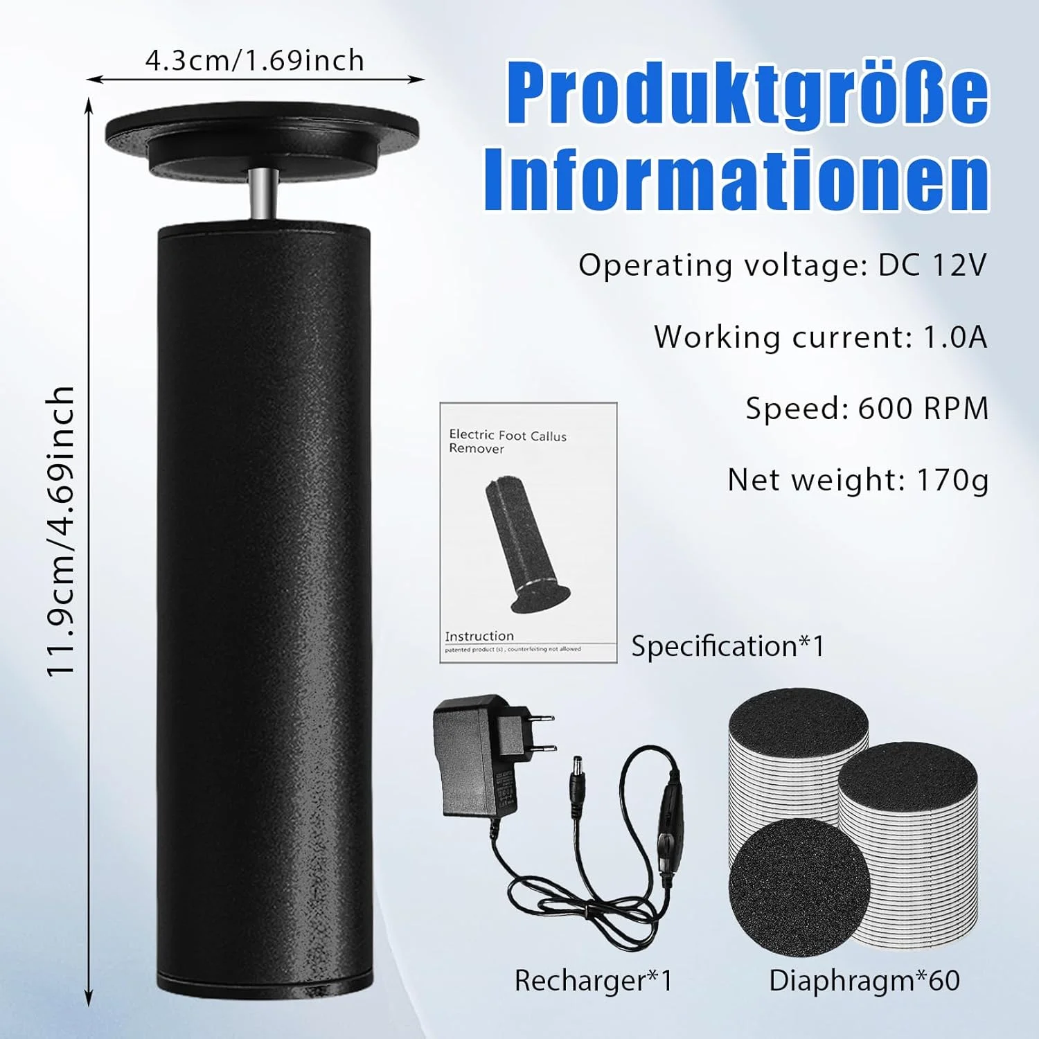 سوهان برقی پدیکور پا با 60 پد سمباده ای، سوهان برقی از بین برنده پینه پا، سوهان برقی پا برای مراقبت از پا