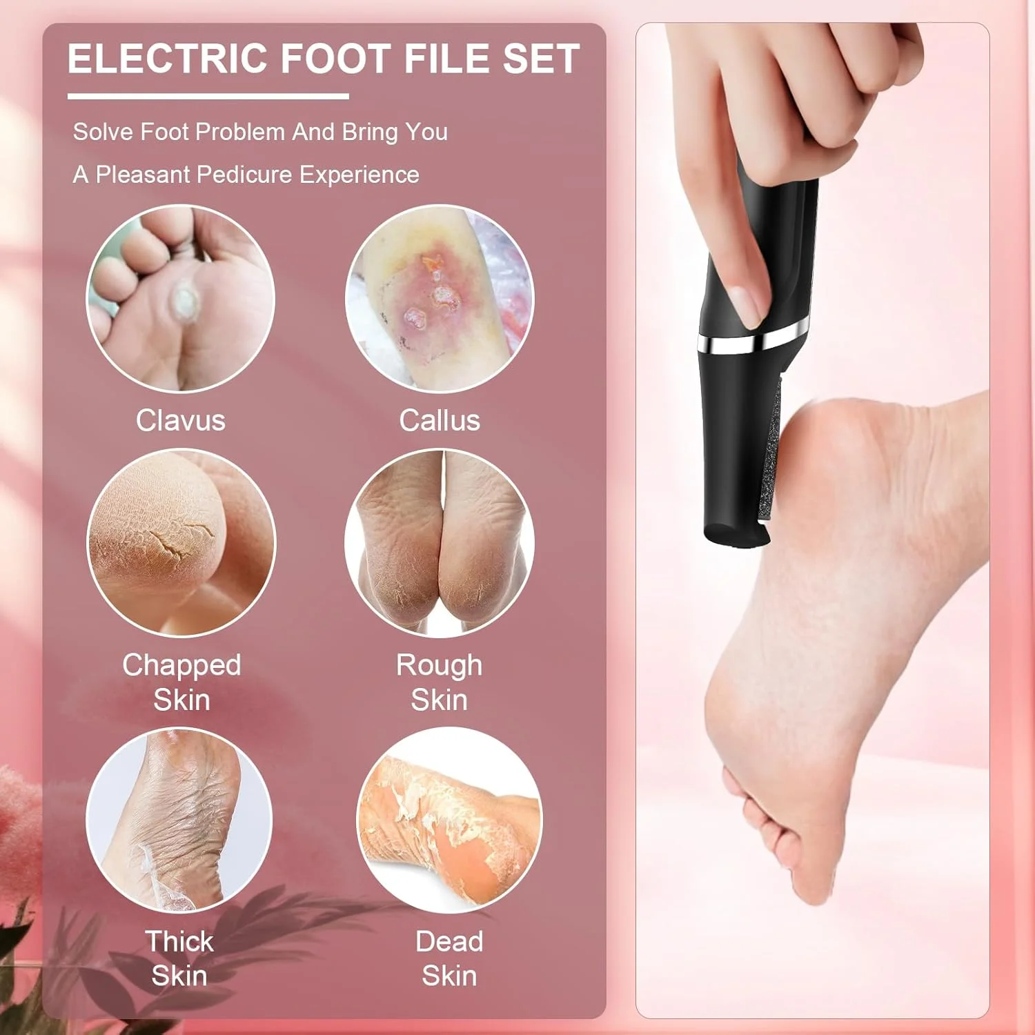 سوهان برقی پدیکور پا، سوهان برقی قابل شارژ برای پدیکور صاف، ابزار حرفه ای پدیکور برای پوست های خشک، مرده، ترک خورده و سخت، کیت مراقبت از پا در خانه برای آقایان و خانم ها