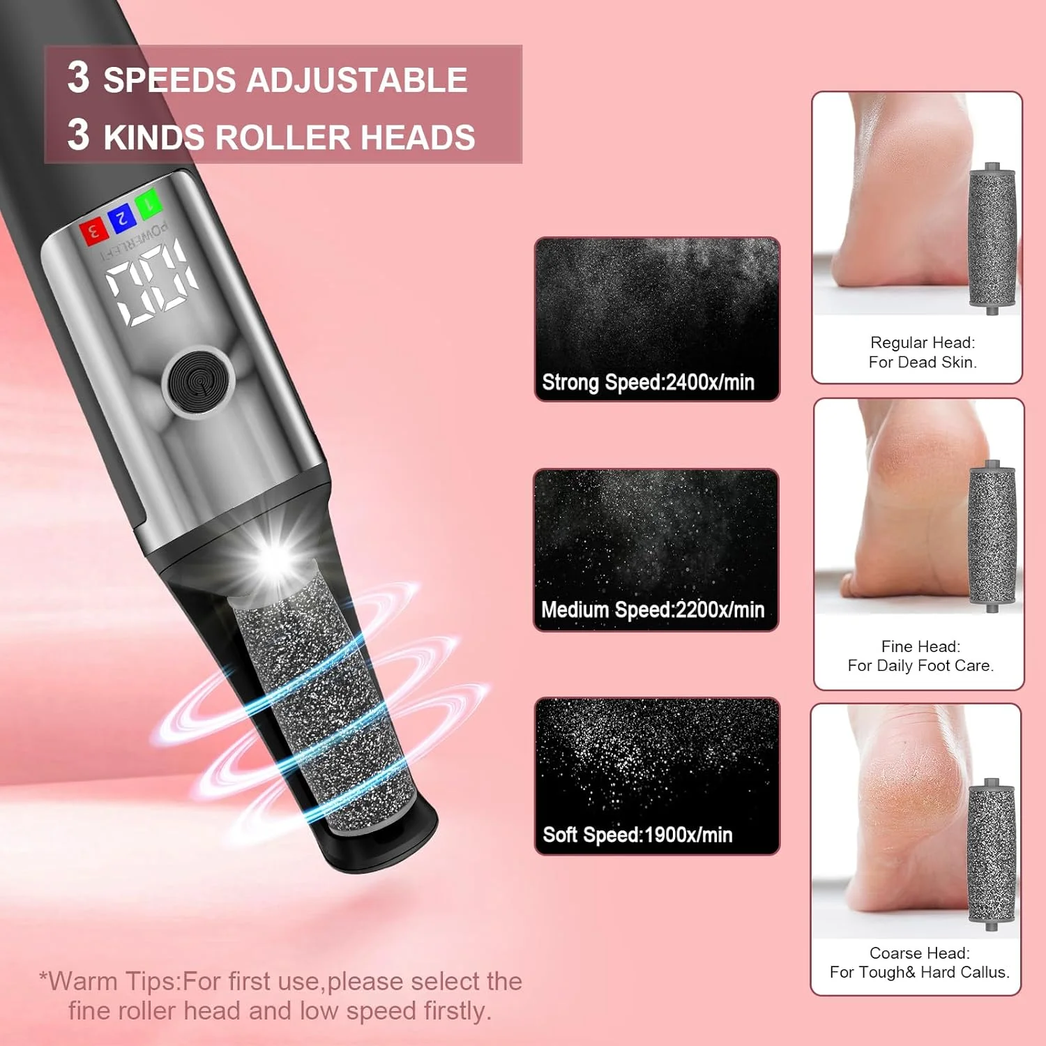 سوهان برقی پدیکور پا، سوهان برقی قابل شارژ برای پدیکور صاف، ابزار حرفه ای پدیکور برای پوست های خشک، مرده، ترک خورده و سخت، کیت مراقبت از پا در خانه برای آقایان و خانم ها