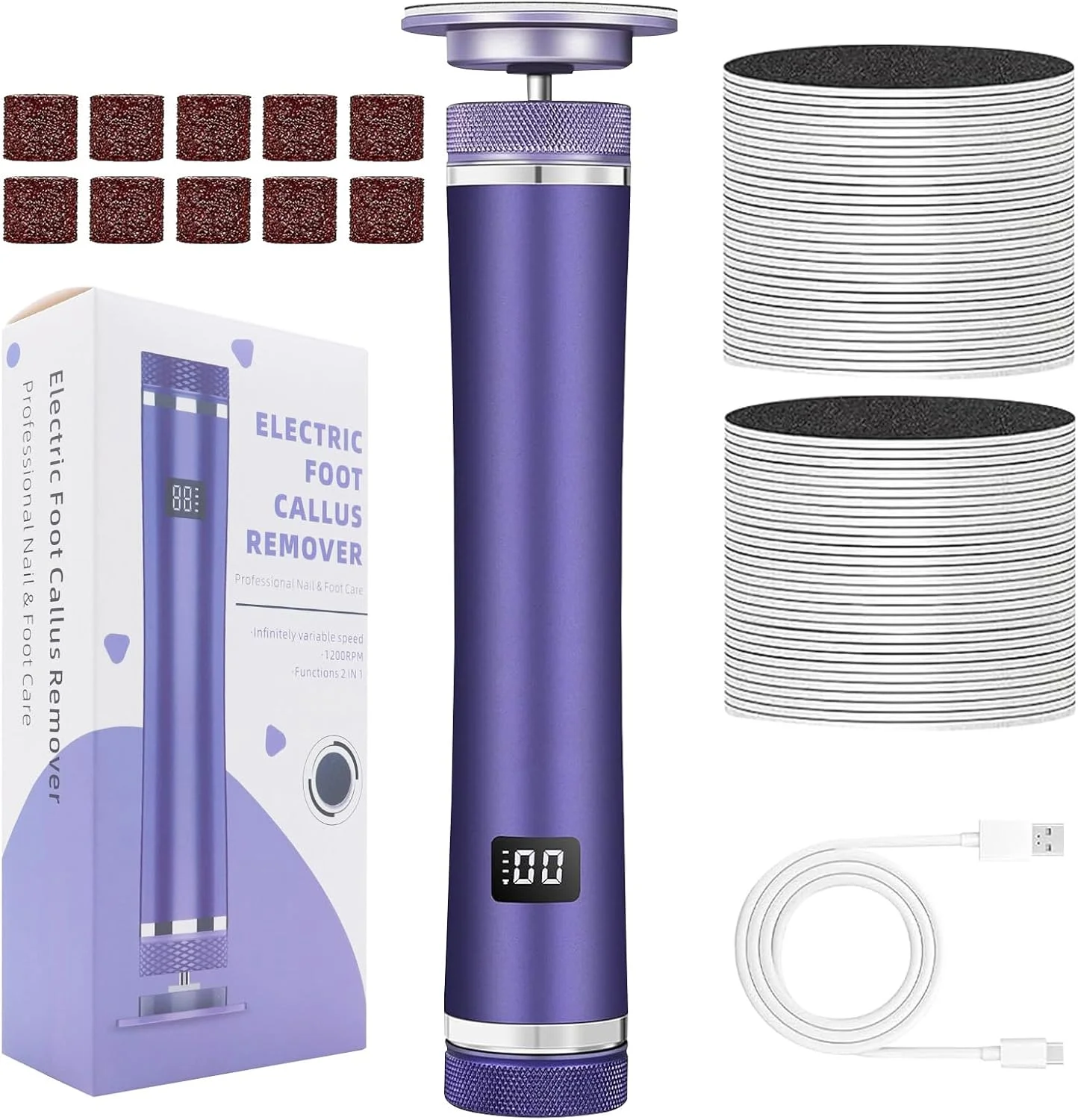 سوهان برقی پینه پا - ابزار از بین بردن پینه پا، اسکرابر پاشنه قابل تنظیم با 12 سرعت قابل شارژ برای مردان، زنان، ورزشکاران، سالمندان، پدیکور خانگی، سالن و اسپا