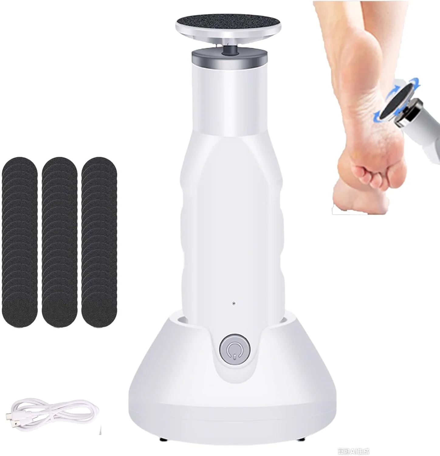سوهان برقی پدیکور پا برای مراقبت از پا، سوهان برقی پا، سرعت قابل تنظیم، شارژ USB، قابل جدا شدن و شستشو، با 60 عدد دیسک سمباده تعویضی برای پینه های پوست مرده و ترک خورده