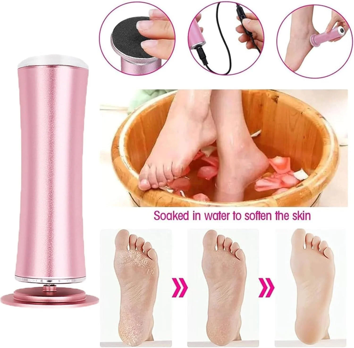سوهان برقی پا، سوهان برقی قابل تنظیم سرعت با 60 عدد دیسک سمباده تعویضی، کیت پدیکور سوهان برقی پا برای از بین بردن پوست سفت و پینه (صورتی) سوهان برقی پا، سوهان برقی قابل تنظیم سرعت با 60 عدد دیسک سمباده تعویضی، کیت پدیکور سوهان برقی پا برای از بین بردن پوست سفت و پینه (صورتی)