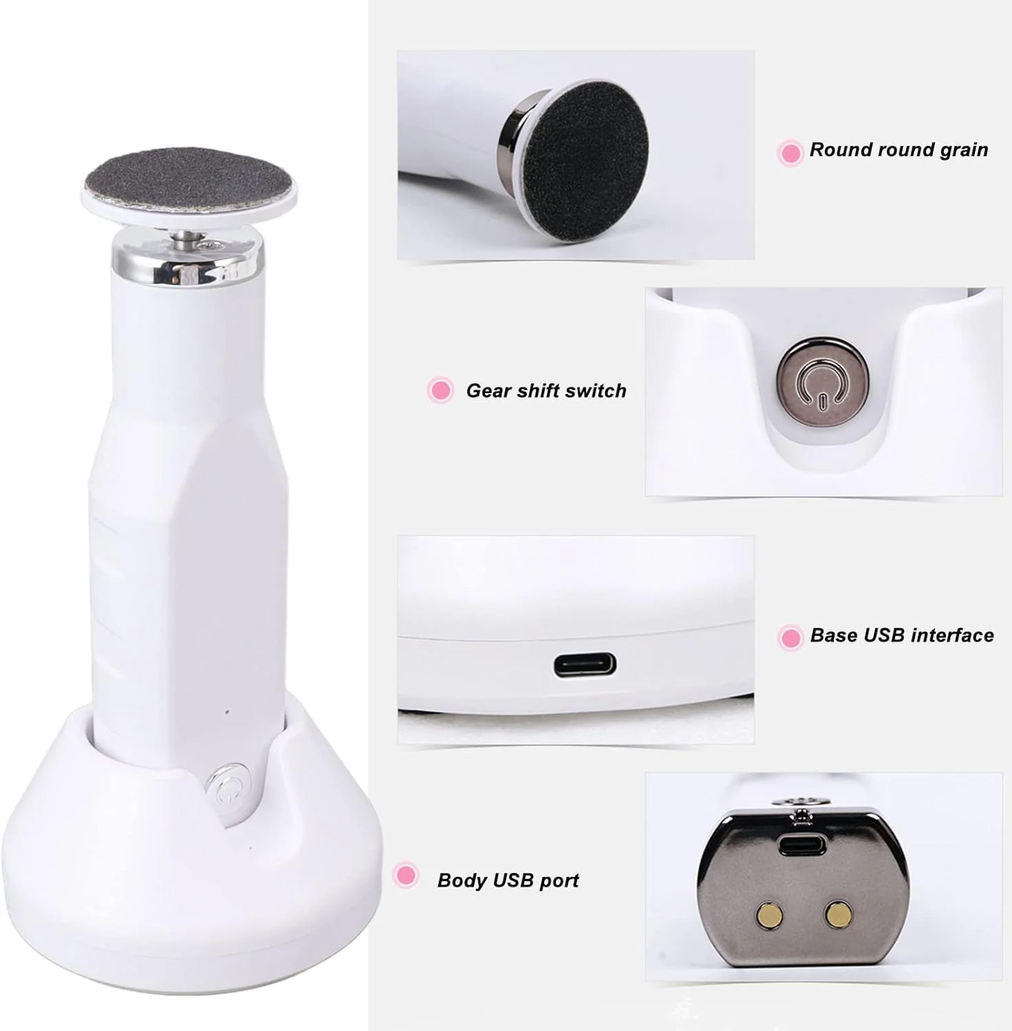 سوهان برقی پدیکور پا برای مراقبت از پا، سوهان برقی پا، سرعت قابل تنظیم، شارژ USB، قابل جدا شدن و شستشو، با 60 عدد دیسک سمباده تعویضی برای پینه های پوست مرده و ترک خورده