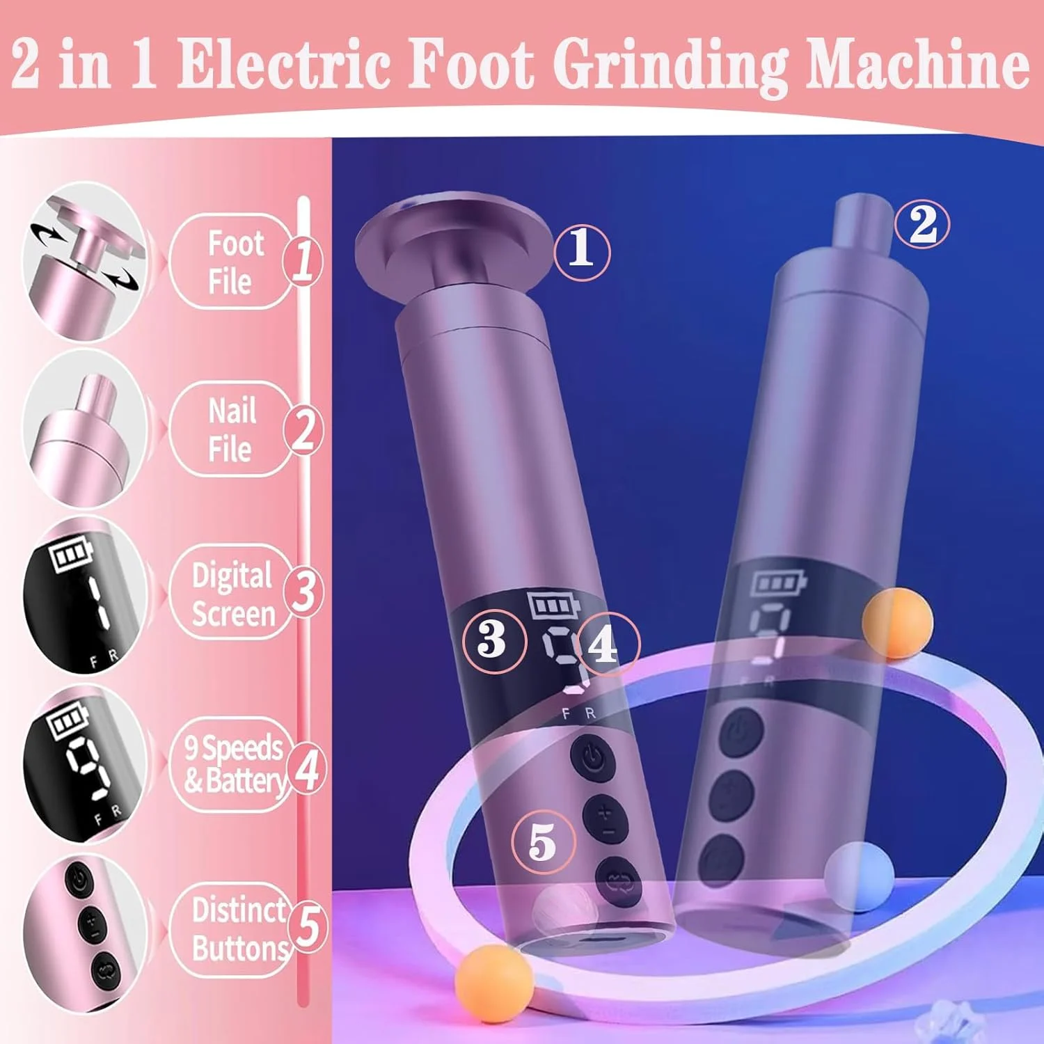 سوهان برقی پدیکور دارماوه، ابزار پدیکور 2 در 1 با سرعت قابل تنظیم و شارژی برای از بین بردن پوست مرده پا، به همراه دیسک سمباده و سری های سوهان ناخن، مجهز به صفحه نمایش دیجیتال