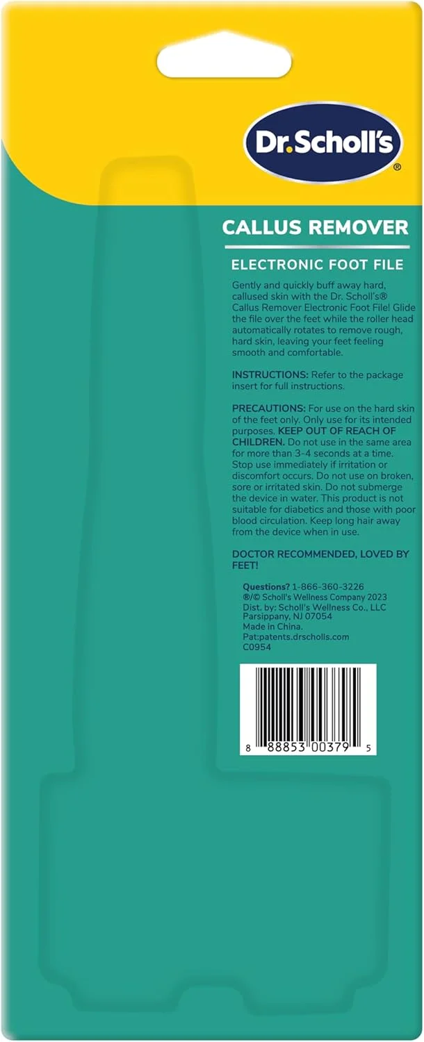سوهان برقی پینه دکتر شولز، حذف کننده پوست سخت الکتریکی پا، پوست نرم و صاف بدون زحمت در عرض چند دقیقه، ایده آل برای مسافرت، برای زنان و مردان، شامل باتری های AAA