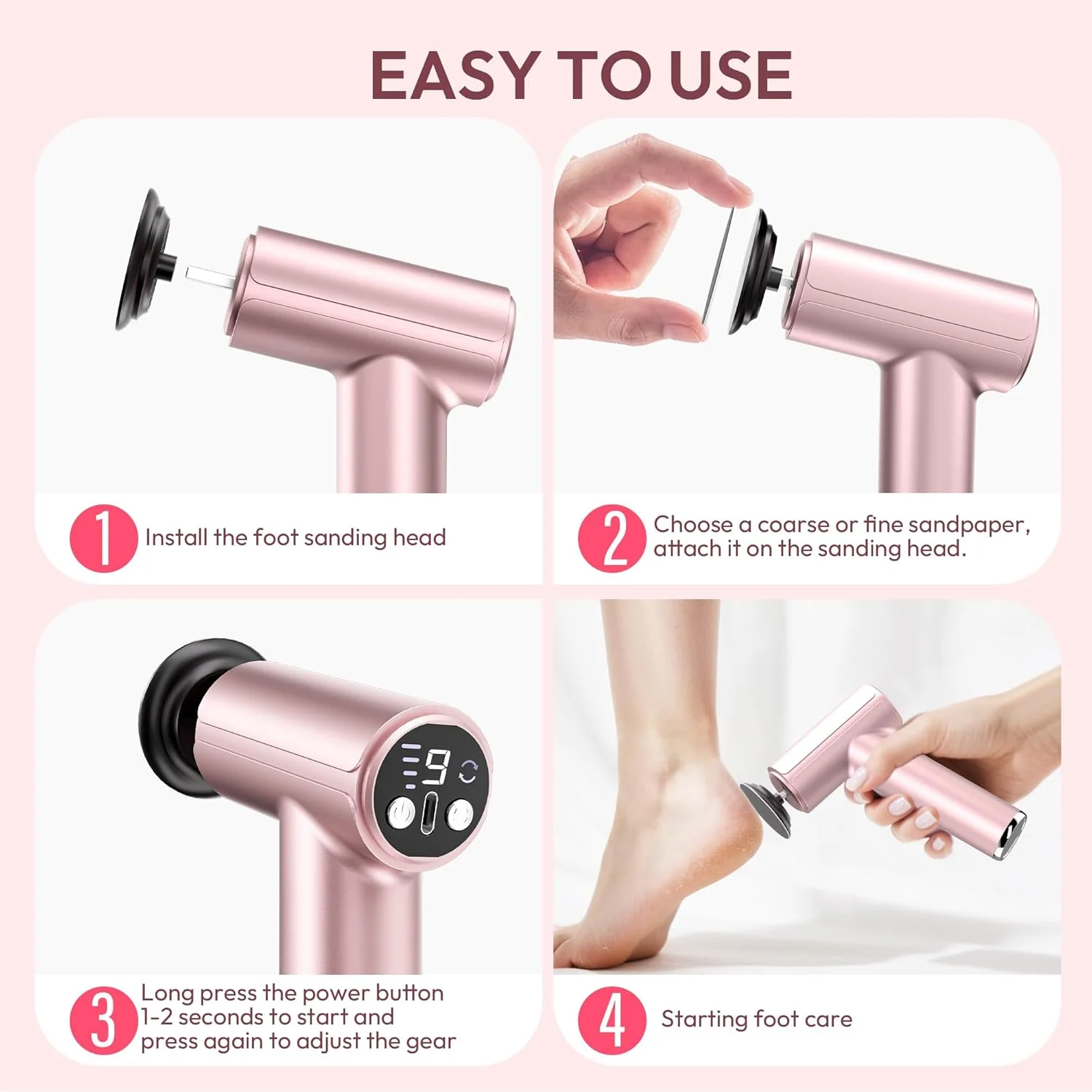 سوهان برقی پدیکور دریووکس، سوهان برقی شارژی 2 در 1 برای پا، ابزار پدیکور با 70 عدد کاغذ سمباده، سوهان حرفه ای پا برای پوست های مرده - صورتی سوهان برقی پدیکور دریووکس، سوهان برقی شارژی 2 در 1 برای پا، ابزار پدیکور با 70 عدد کاغذ سمباده، سوهان حرفه ای پا برای پوست های مرده - صورتی