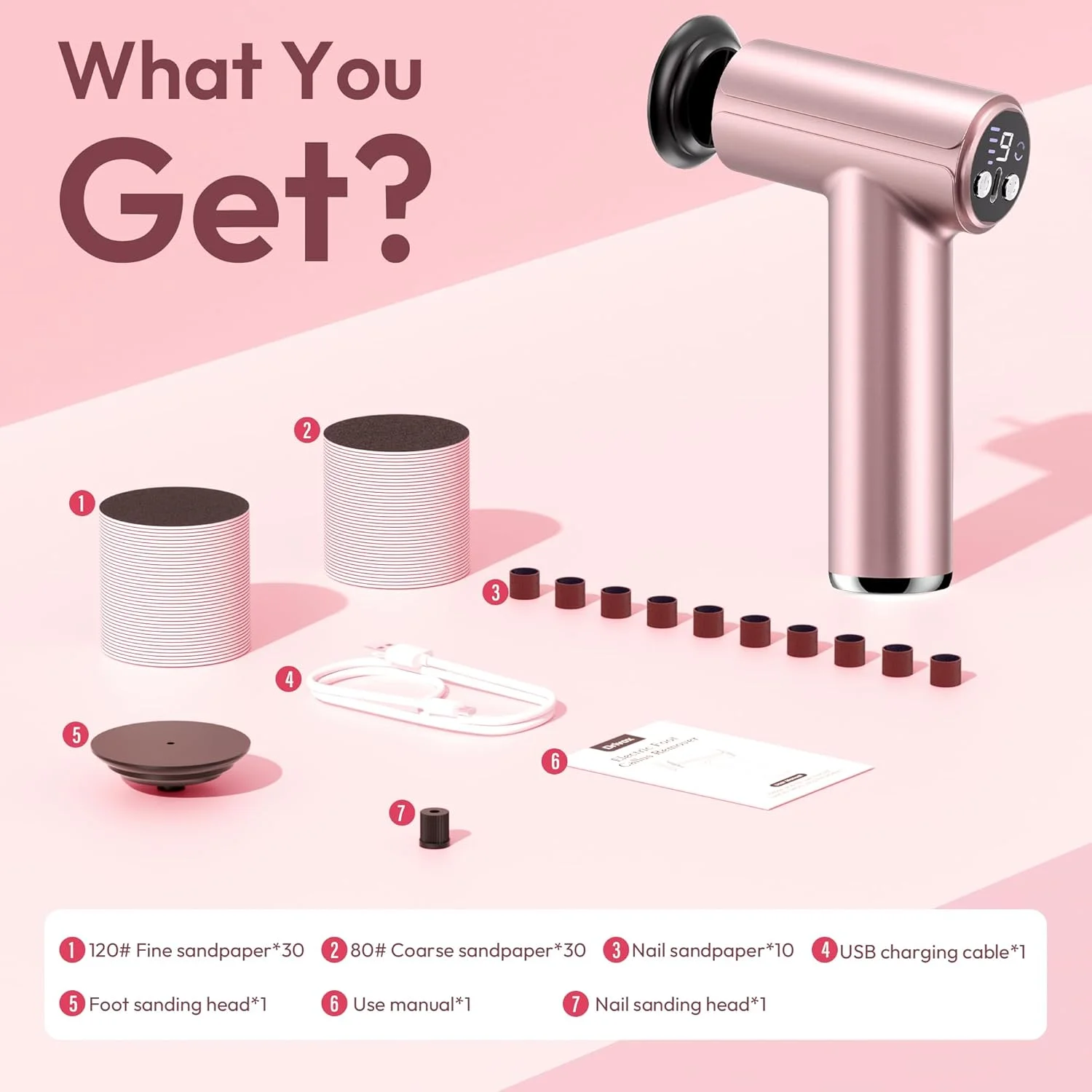 سوهان برقی پدیکور دریووکس، سوهان برقی شارژی 2 در 1 برای پا، ابزار پدیکور با 70 عدد کاغذ سمباده، سوهان حرفه ای پا برای پوست های مرده - صورتی سوهان برقی پدیکور دریووکس، سوهان برقی شارژی 2 در 1 برای پا، ابزار پدیکور با 70 عدد کاغذ سمباده، سوهان حرفه ای پا برای پوست های مرده - صورتی