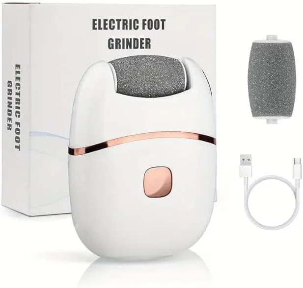 Electric Callus Remover, Rechargeable Foot Scrubber for Dead Skin & Cracked Heels, Pedicure Device with 2 Roller Heads, 2 Speeds & Waterproof Design for Smooth, Soft Feet (White Pedicure Tool)