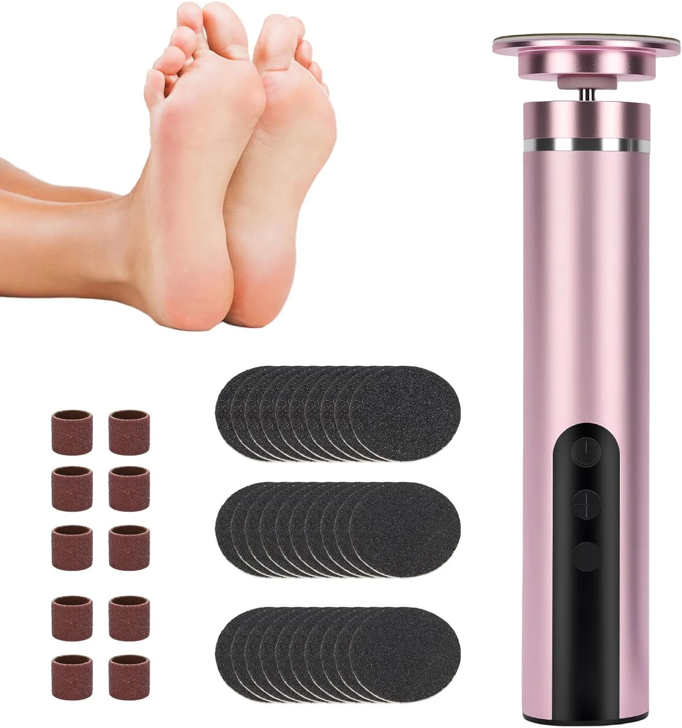 سوهان برقی پا و از بین برنده پینه 2 در 1 - دارای 9 سرعت قابل تنظیم، قابل شارژ، از بین برنده پوست سخت به همراه 30 دیسک سمباده، 10 حلقه سنباده، نمایشگر LCD (Type-C) (صورتی)