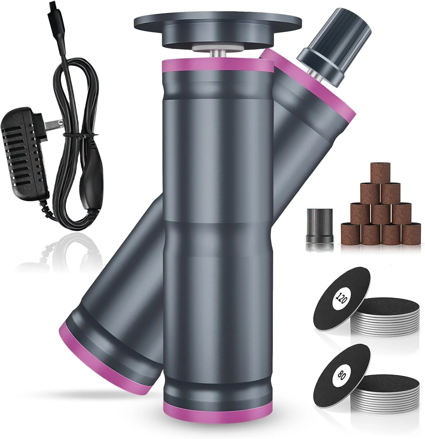 سوهان برقی پینه پا، پلنر پا، 850 دور در دقیقه، کنترل سرعت پیوسته، 30 عدد سری سمباده برقی، شامل تغییر جهت چرخش برای مراقبت حرفه ای از پا در خانه، خاکستری