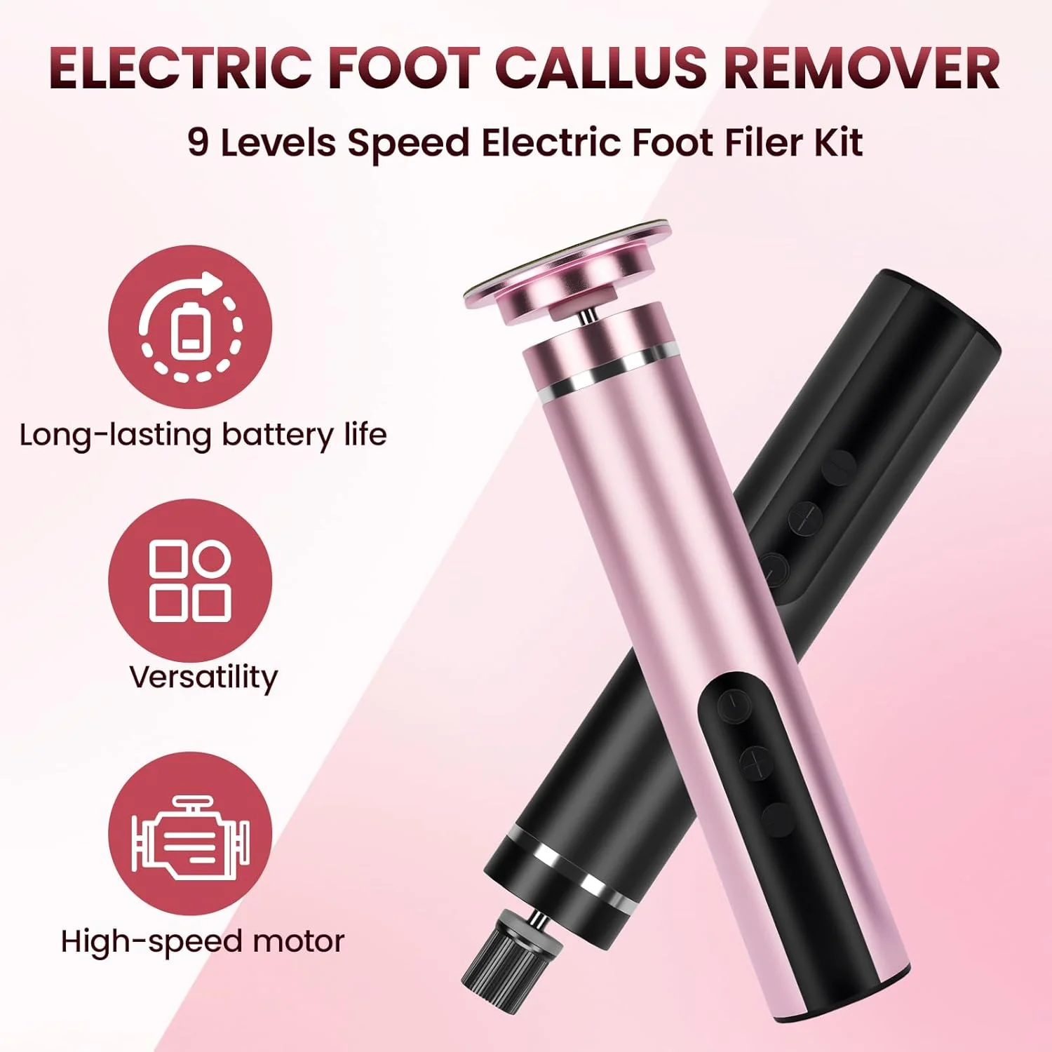 سوهان برقی پا و از بین برنده پینه 2 در 1 - دارای 9 سرعت قابل تنظیم، قابل شارژ، از بین برنده پوست سخت به همراه 30 دیسک سمباده، 10 حلقه سنباده، نمایشگر LCD (Type-C) (صورتی) سوهان برقی پا و از بین برنده پینه 2 در 1 - دارای 9 سرعت قابل تنظیم، قابل شارژ، از بین برنده پوست سخت به همراه 30 دیسک سمباده، 10 حلقه سنباده، نمایشگر LCD (Type-C) (صورتی)